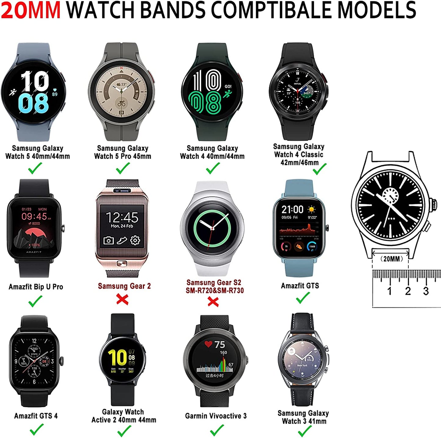 20Mm Quick Release Watch Band Nylon Strap for Samsung Galaxy Watch 5 4 3 40Mm 41Mm 42Mm 44Mm 45Mm 46Mm Nylon Breathable Sport Strap Wristband Replacement Bracelet for Amazfit Bip U Pro/Gts/Gts 2 3 4  DMVEIMAL   