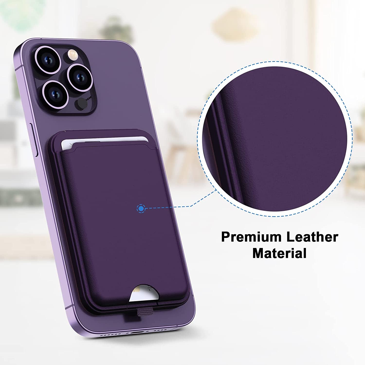 SS Magnetic Wallet Stand Compatible for Magsafe, Leather Phone Wallet with Adjustable Stand, Compatible for Iphone 14/13/12 Series(Not for 13 Mini /12 Mini) Purple  BAIMAHHUI   