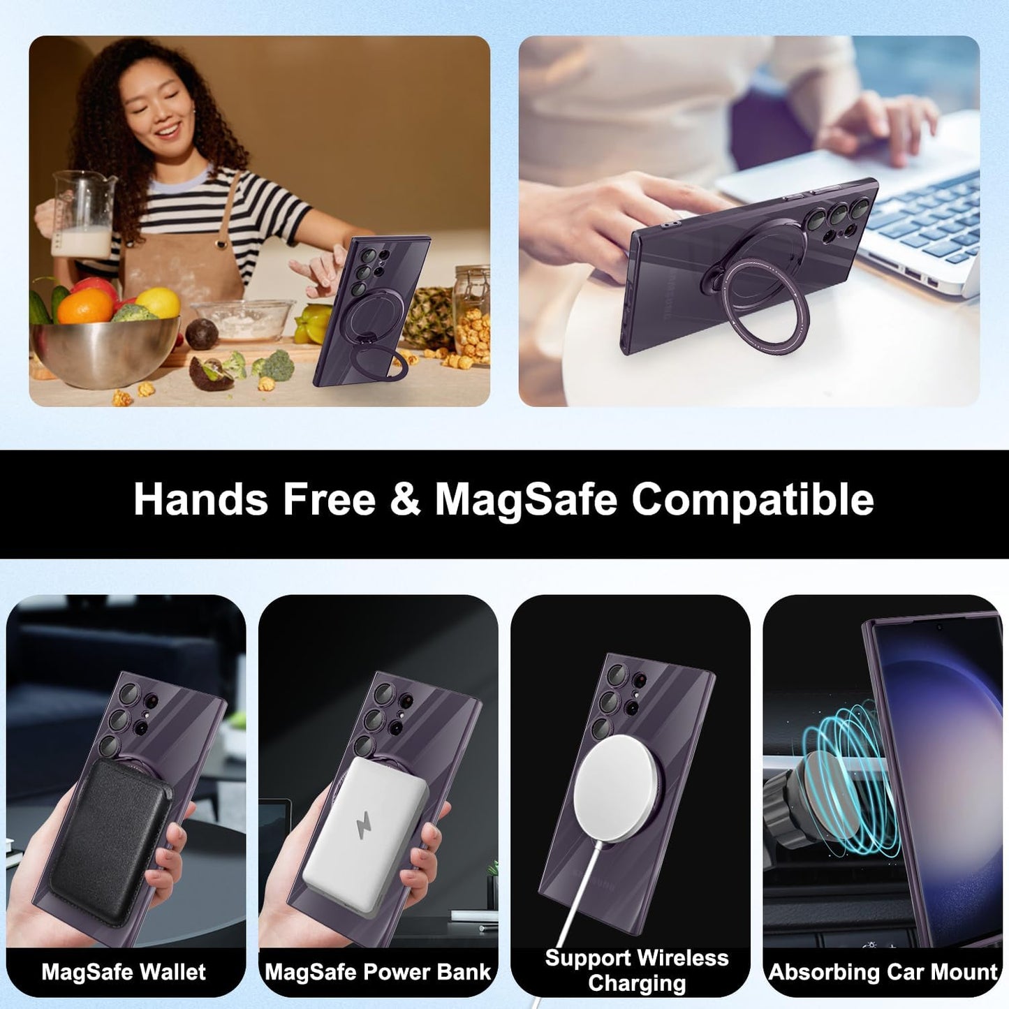 Tnarru Clear Samsung Galaxy S22 Ultra Case with Magnetic Stand [Compatible with Magsafe] [360° Rotatable Ring Holder Kickstand] Plating TPU Shockproof Protective Galaxy S22 Ultra Phone Case - Purple  Tnarru   