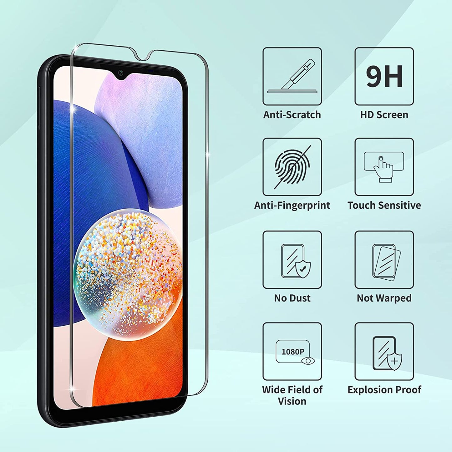 [3+3 Pack] Galaxy A14 Screen Protector with Camera Lens Protector, HD Tempered Glass Film, 9H Hardness, anti Scratch, Easy Installation, Bubble Free for Samsung Galaxy A14 5G  Corefyco Direct   