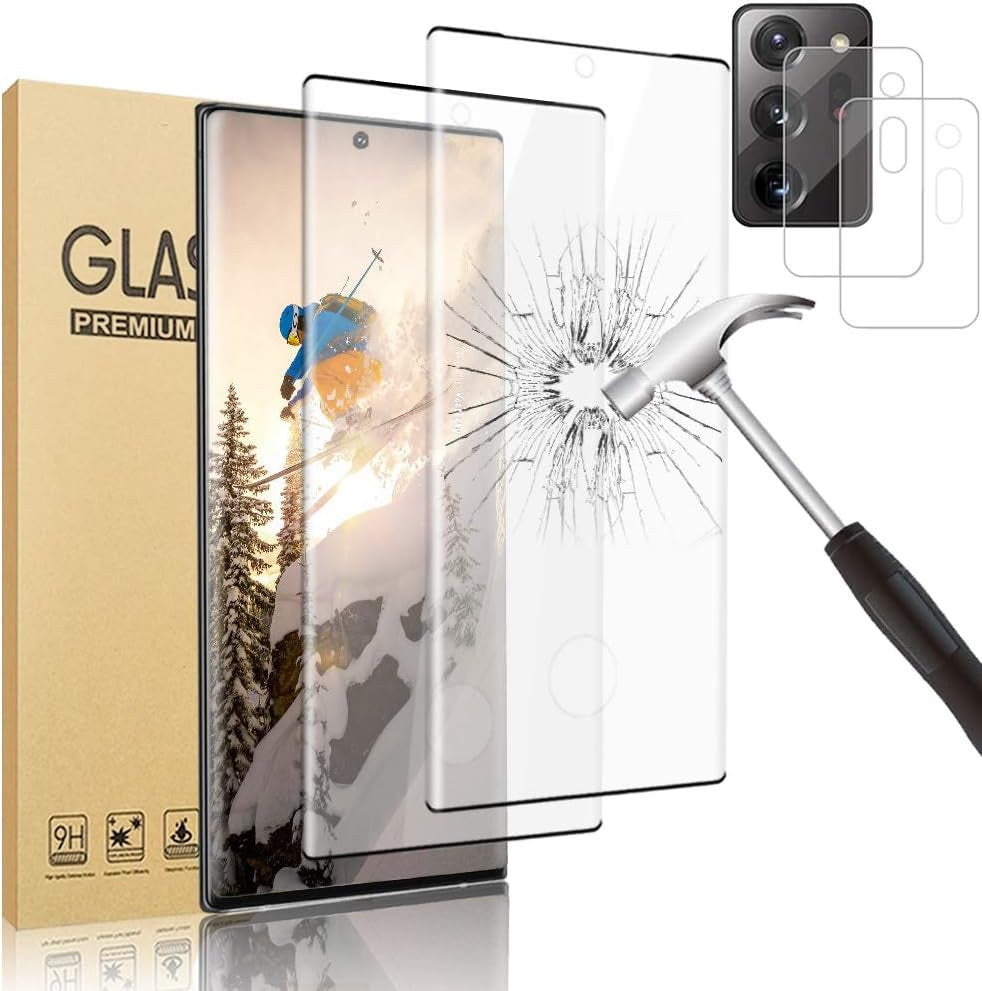 LETANG [2+2 Pack ] Galaxy Note 20 Ultra Screen Protector with Camera Lens Protector, 9H Hardness, Support Fingerprint, 3D Curved Tempered Glass Film for Samsung Galaxy Note 20 Ultra 5G (6.9 Inch)  LETANG   