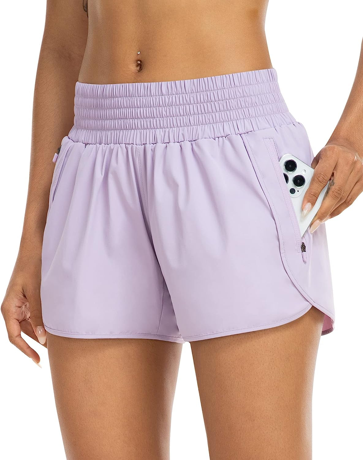 YEZII Athletic Shorts for Women with Pockets High Waist Running Workout Shorts Gym Yoga White Summer Shorts  YEZII Purple Small 
