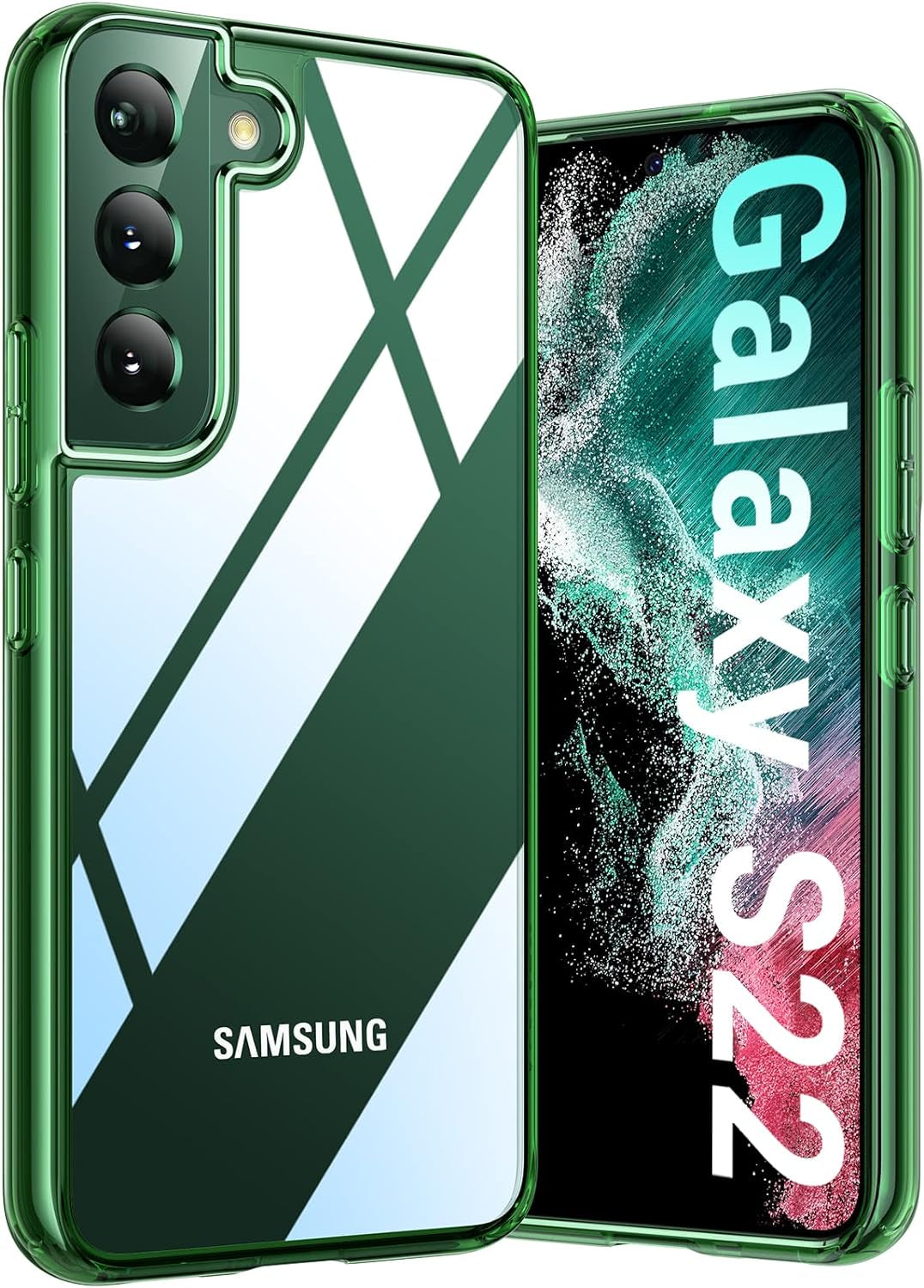 TORRAS Diamond Clear Designed for Galaxy S22 Case [Never Yellowing] [Military Grade Anti-Drop] Samsung Galaxy S22 Case, Hard PC Back & Flexible Bumper Shockproof Phone Case for Samsung S22, Green  TORRAS   
