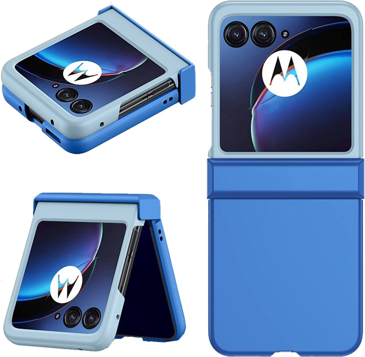 Designed Case for Moto Razr plus 2023 Case,[Full Cover Hinge Protection][Hard PC Slim Phone Case][Support Wireless Charging][Shockproof Anti-Slip] for Motorola Razr+ 2023 5G 6.9" (Apricot)  ZMPHG Dark Blue+Sky Blue  