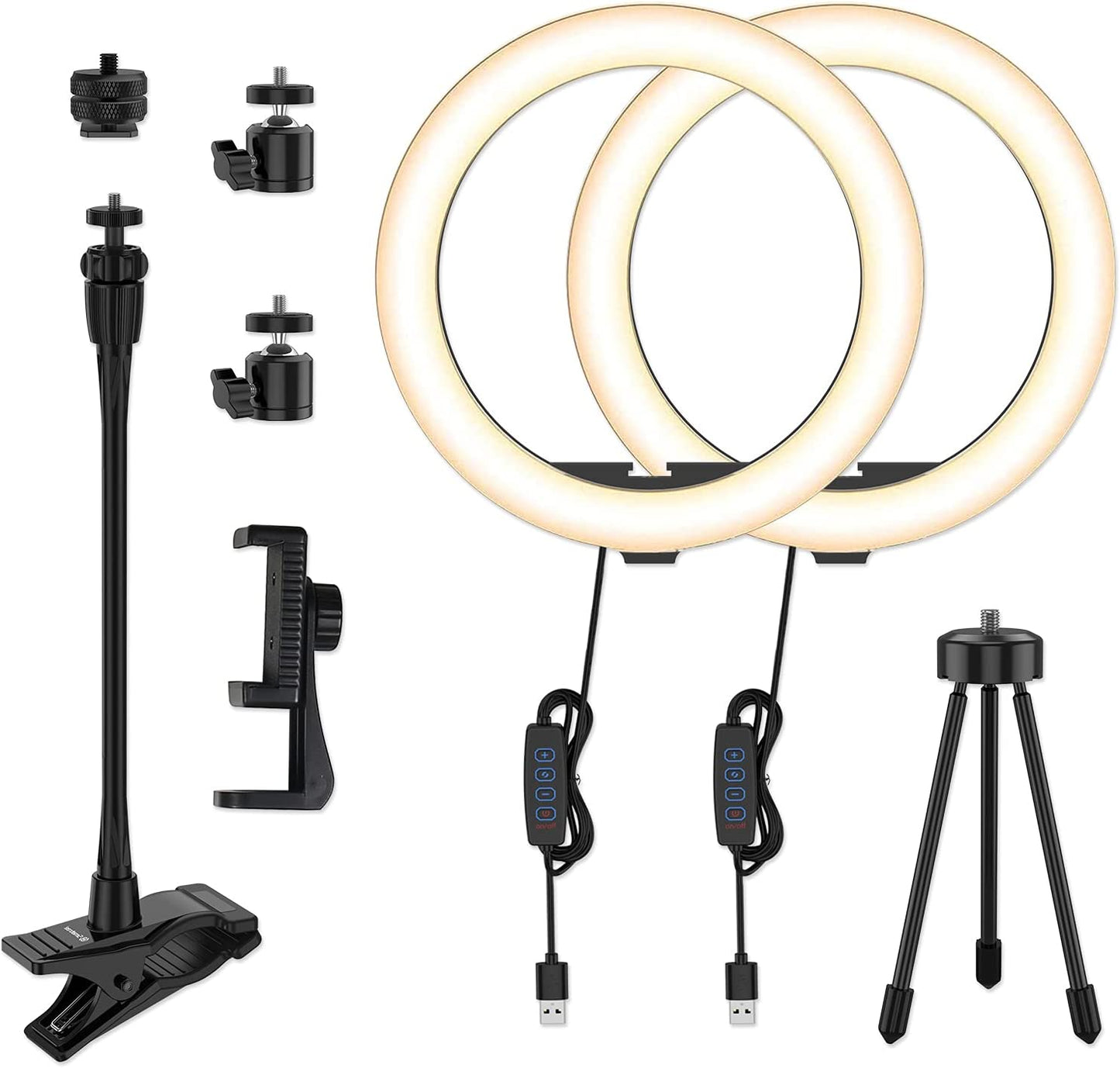 Smatree 10" LED Selfie Ring Light with Flex Clamp Mount & Tripod Stand & Phone Holder, Dimmable Desktop Ring Light with 3 Light Modes for Live Streaming/Makeup/Photography/Tiktok/Youtube Videos/Vlog  Smatree 10inch（Dual lights）  