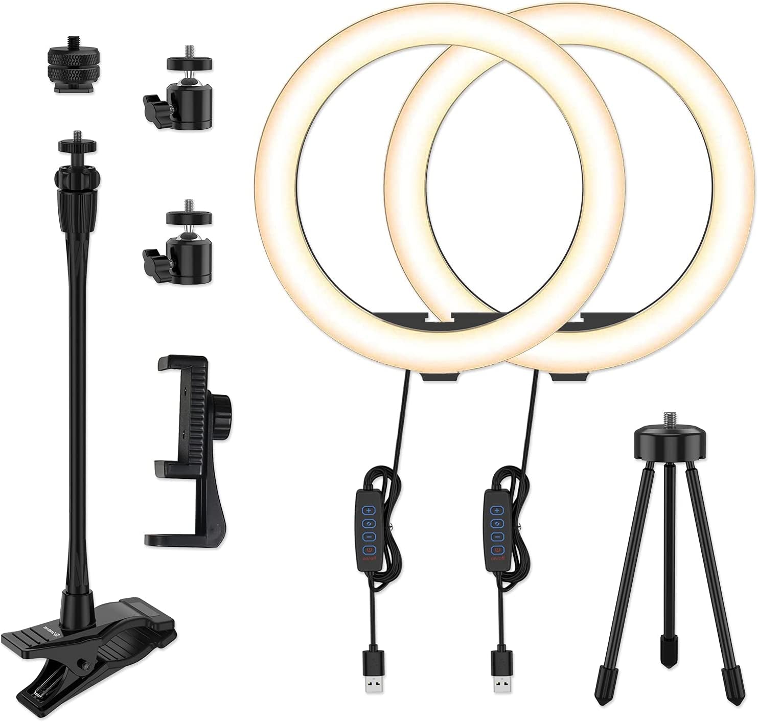 Smatree 10" LED Selfie Ring Light with Flex Clamp Mount & Tripod Stand & Phone Holder, Dimmable Desktop Ring Light with 3 Light Modes for Live Streaming/Makeup/Photography/Tiktok/Youtube Videos/Vlog  Smatree 10inch（Dual lights）  