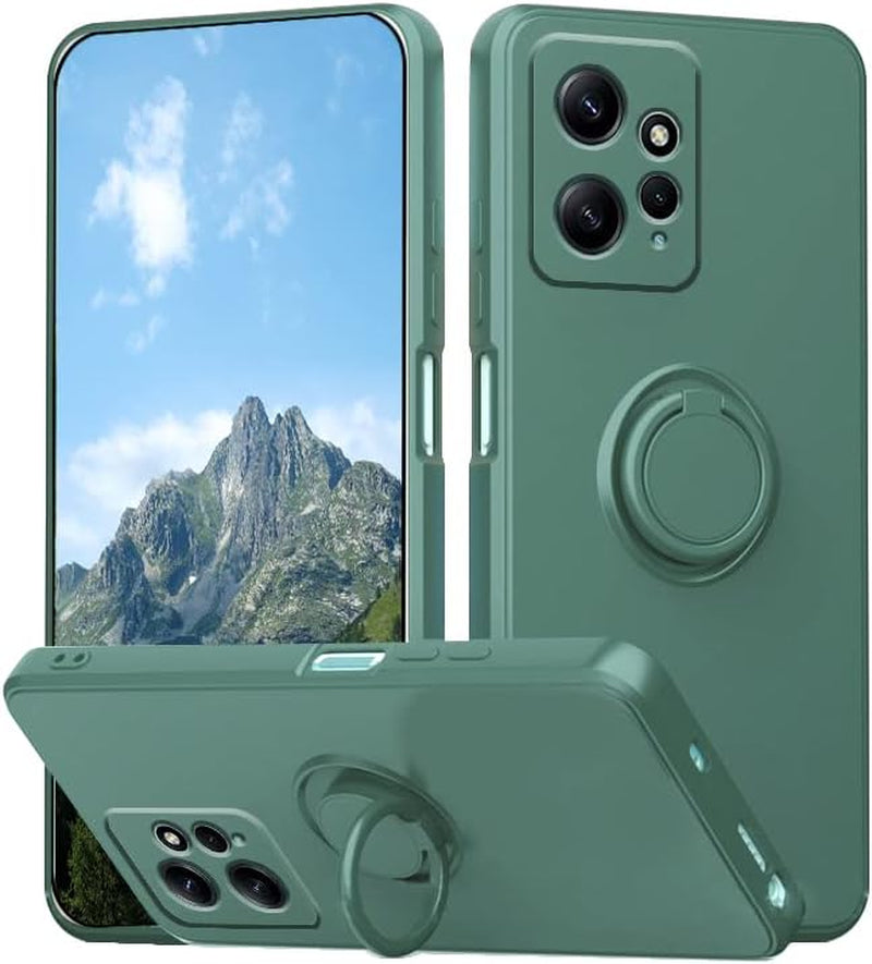 Wousunly Compatible with Redmi Note 12 4G Case with Ring Kickstand Green, Xiaomi Redmi Note 12 4G Phone Case Silicone Liquid with Soft Microfiber Lining Slim Shockproof Protective Cover (Black)  Wousunly Dark Green  