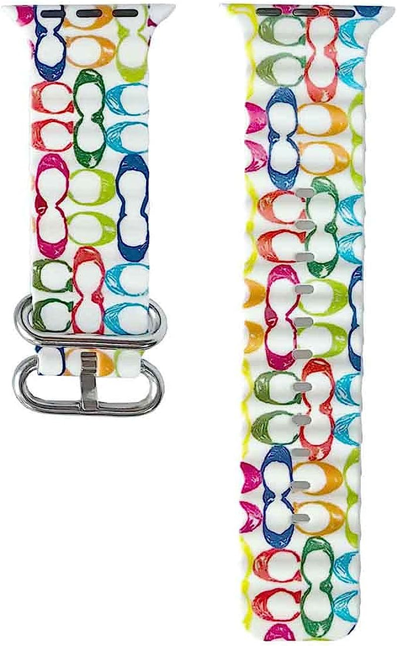 Luxury Sport Band Compatible with Apple Watch Ocean Band 49MM 38MM 40MM 41MM 42MM 44MM 45Mm,Designer Classic Monogram Retro Soft Strap Replacement Sport Wristbands for Iwatch Series 8 7 6 5 4 3 2 1 SE  Cairiocoin Classic C 42/ 44/ 45/ 49MM 