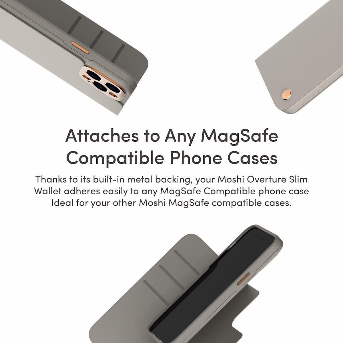 Moshi Overture Detachable Leather Wallet Case Compatible with Iphone 14 Pro, Flip Folio Case with 3 Card Holders Kickstand [Shockproof] Iphone Cover 6.1 Inch 2022, Magsafe Compatible (Serene Gray)  Moshi   