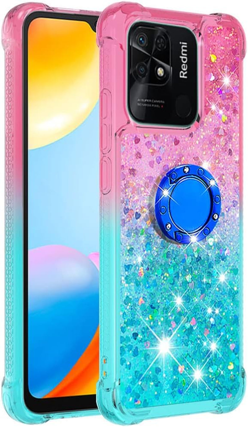 Monwutong Phone Case for Xiaomi Redmi 10C, Shiny Bling Quicksand Effect TPU Bumper Case with Four Corners Protection Cover for Xiaomi Redmi 10C, Pink Blue  Monwutong   