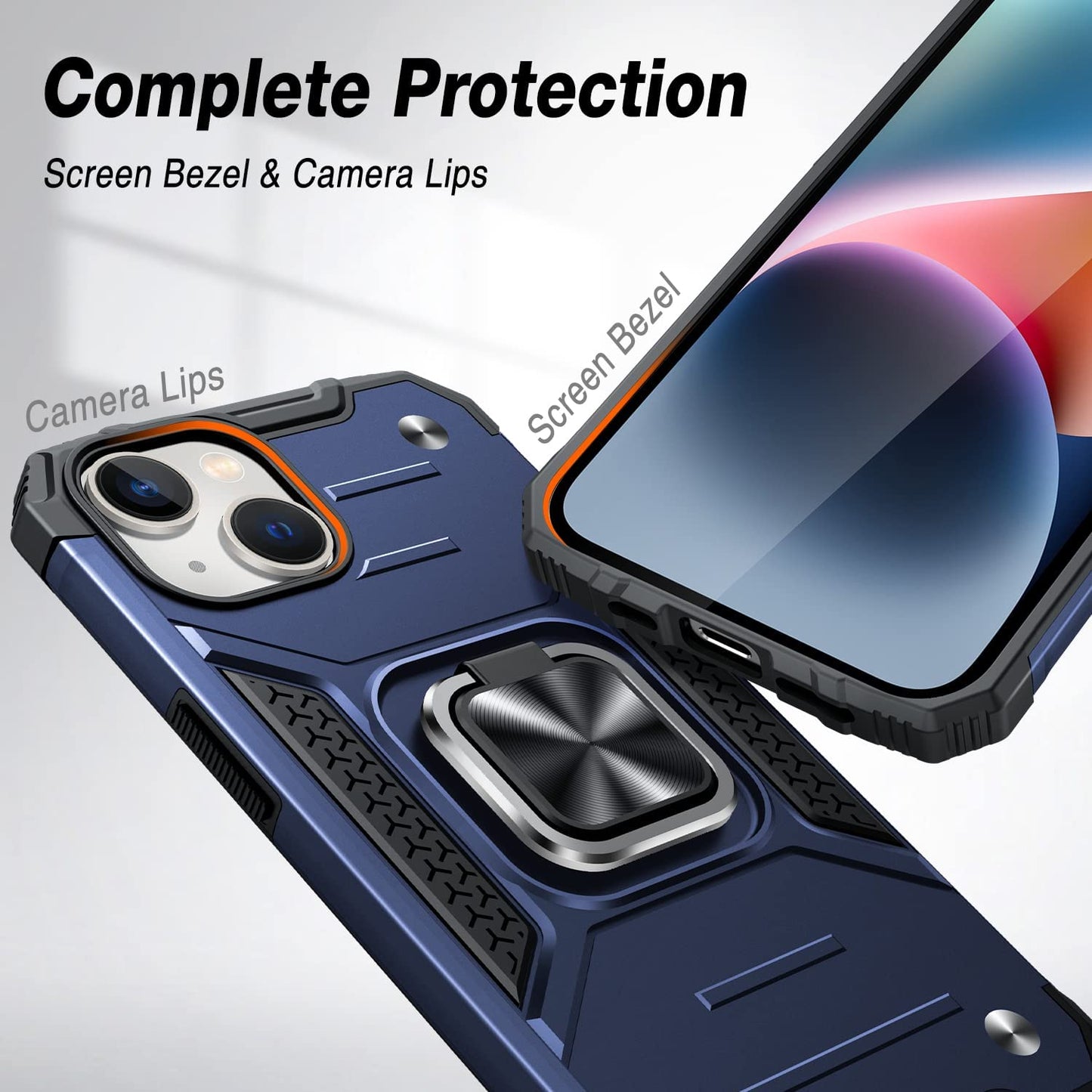 JAME for Iphone 14 Case with Screen Protector [2 PCS], Shockproof Bumper Case for Iphone 14 Case for Women & Men, Heavy-Duty Protection with Metal Ring Kickstand Case for Iphone 14, 6.1 Inch, Blue  XJXIN   