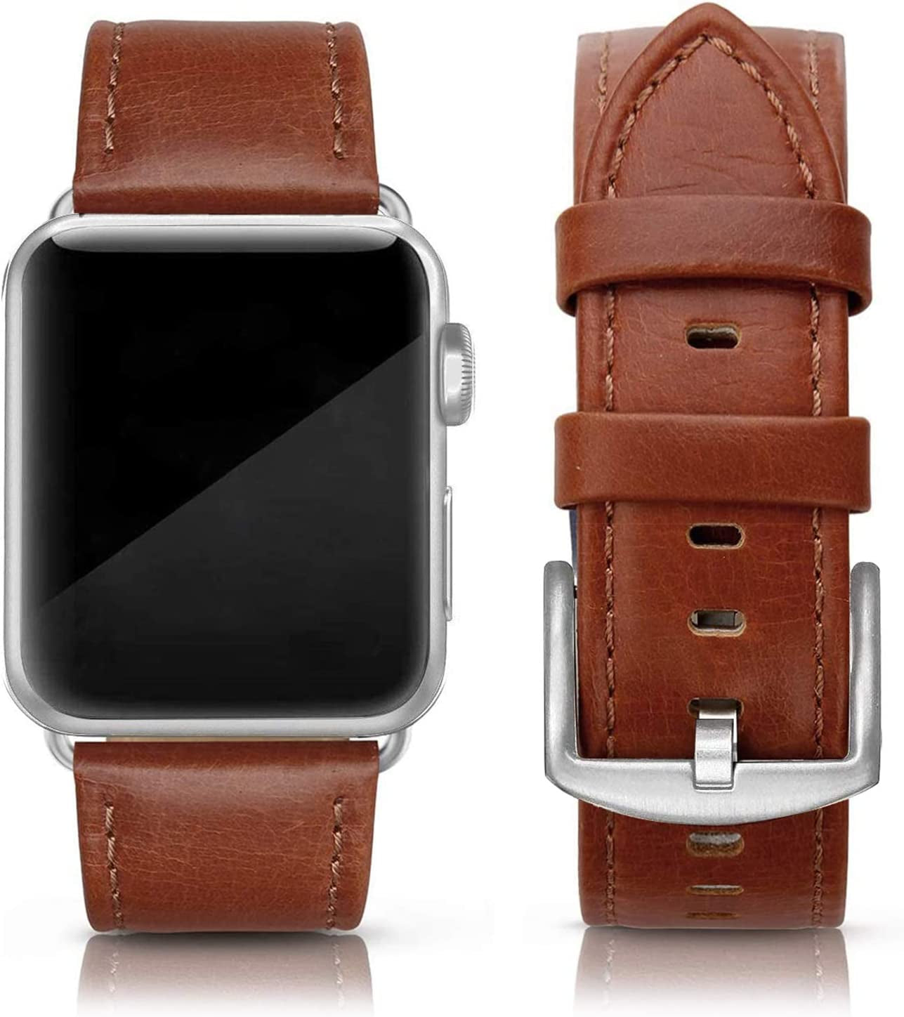 EDIMENS Leather Bands Compatible with Apple Watch 45Mm 42Mm 44Mm Band Men Women, Vintage Genuine Leather Wristband Replacement Band Compatible for Apple Watch Iwatch Series 8 7 6 5 4 3 2 1, SE Sports Retro Walnut  EDIMENS   