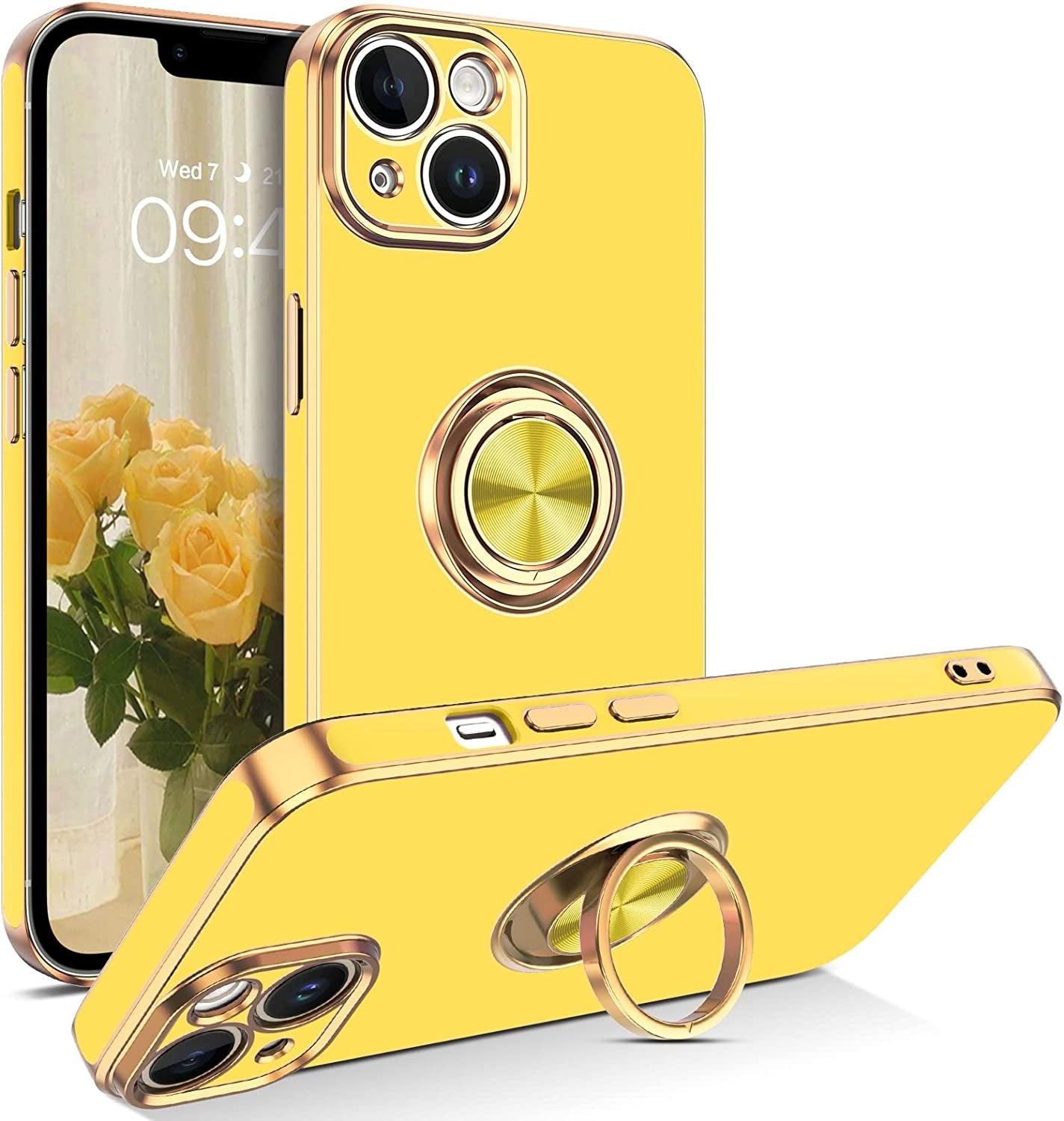 VENINGO Iphone 14 Case,Phone Cases for Iphone 14,Slim Fit Soft 360° Ring Holder Kickstand Magnetic Car Mount Supported Easy Clean Shockproof Protective Cover for Apple Iphone 14 6.1" 2022,Coffee Brown  VENINGO RN266-Lemon Yellow  