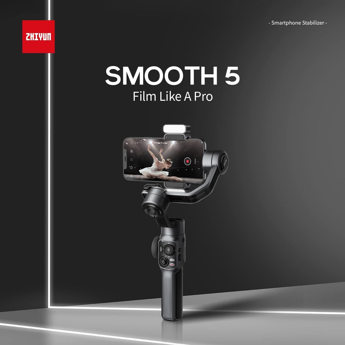 Zhiyun Smooth 5 Professional Gimbal Stabilizer for Android Iphone, 3-Axis Handheld Smartphone Gimbal, Face Tracking, Vlogging Stabilizer, Youtube Tiktok Video, Portable and Foldable, Big Size Phone  ZHIYUN   