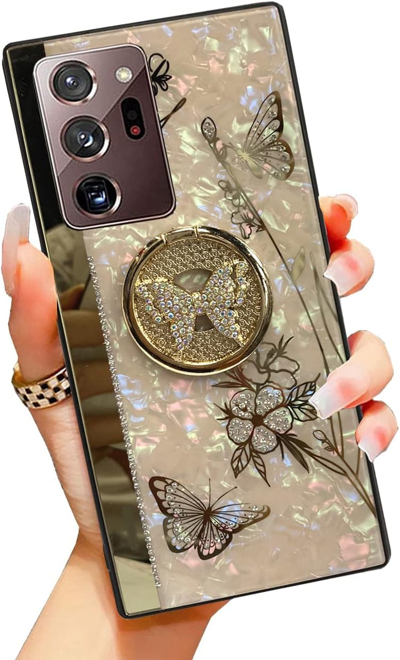 Supshop Note20 for Samsung Galaxy Note 20 5G Case for Women Girl Design with Ring Kickstand,Fashion Cute Bling Diamond Rhinestone Glitter Butterfly Marble Mirror Phone Cover,Purple  SUPSHOP B-Pink For Samsung Galaxy Note20 Ultra 