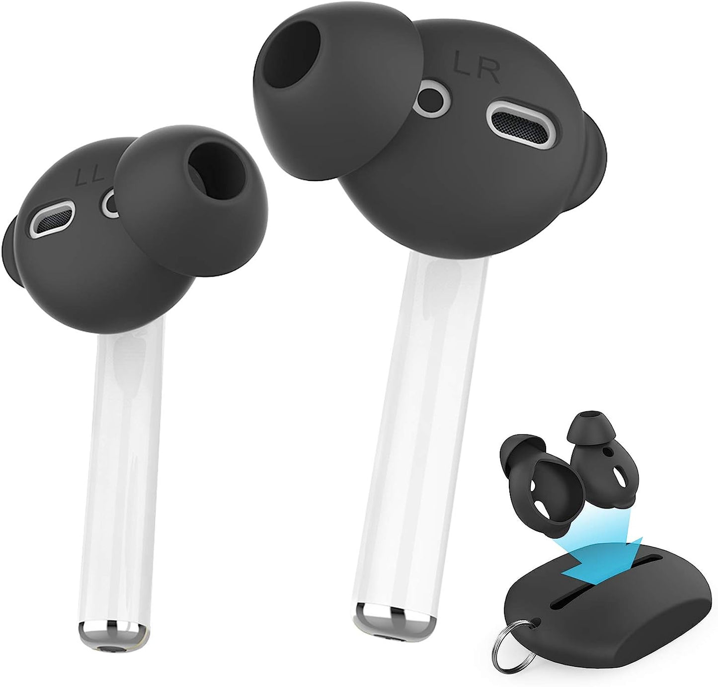 Ahastyle 4 Pairs Airpods Ear Tips Silicone Earbuds Cover Compatible with Apple Airpods (2 Pair Large & 2 Pairs Small, Black)  AHASTYLE Black 3 Pairs Large 