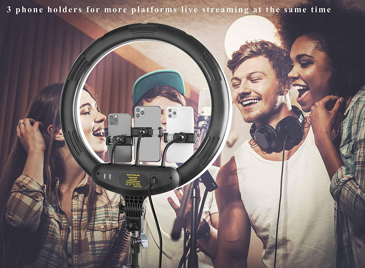 18" Inch Remote LED Ring Light with Tripod Stand,Thecosky 2021 Big Color Temperature Ajustable 2700K-6500K LED Stream Light with 3 Phone Holders for Camera Photography, Youtube Videos, Selfie ,Makeup  Thecosky   