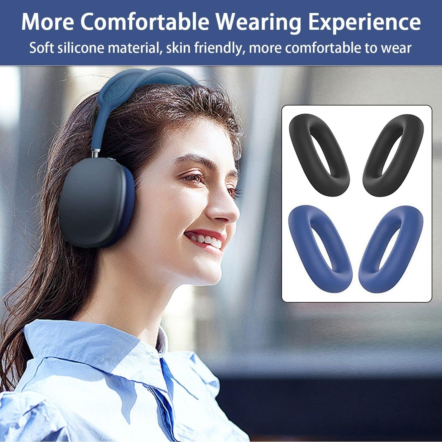 2 Pairs Ear Cushion Cover for Airpods Max, AKWOR Silicone Ear Pad Case Compatible with Airpods Max Headphones Cushions, Dirt-Resistant, Sweat-Proof and Washable(Blue and Black)  AKWOR   