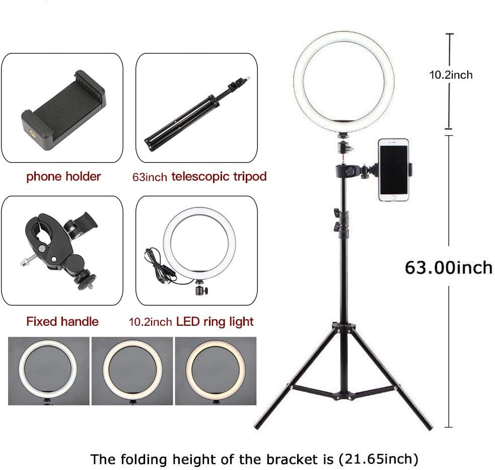 Ring Light with Stand OEBLD Selfie Light Ring with Iphone Tripod and Phone Holder (D(10.2''Ring Light & 63''Tripod))  OEBLD   