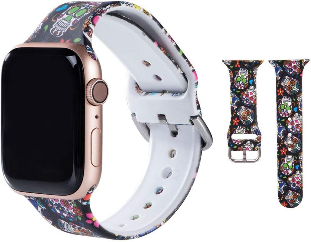 Hi-Yoohere Elegent Bands Compatible Wth Apple Watch 42Mm 44Mm 45Mm, Character Cool Skull Print Soft TPU Wristband Strap for Girls Women Iwatch SE & Series 7/6/5/4/3/2/1  Hi-Yoohere   