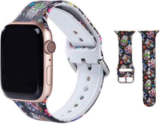 Hi-Yoohere Elegent Bands Compatible Wth Apple Watch 42Mm 44Mm 45Mm, Character Cool Skull Print Soft TPU Wristband Strap for Girls Women Iwatch SE & Series 7/6/5/4/3/2/1  Hi-Yoohere   