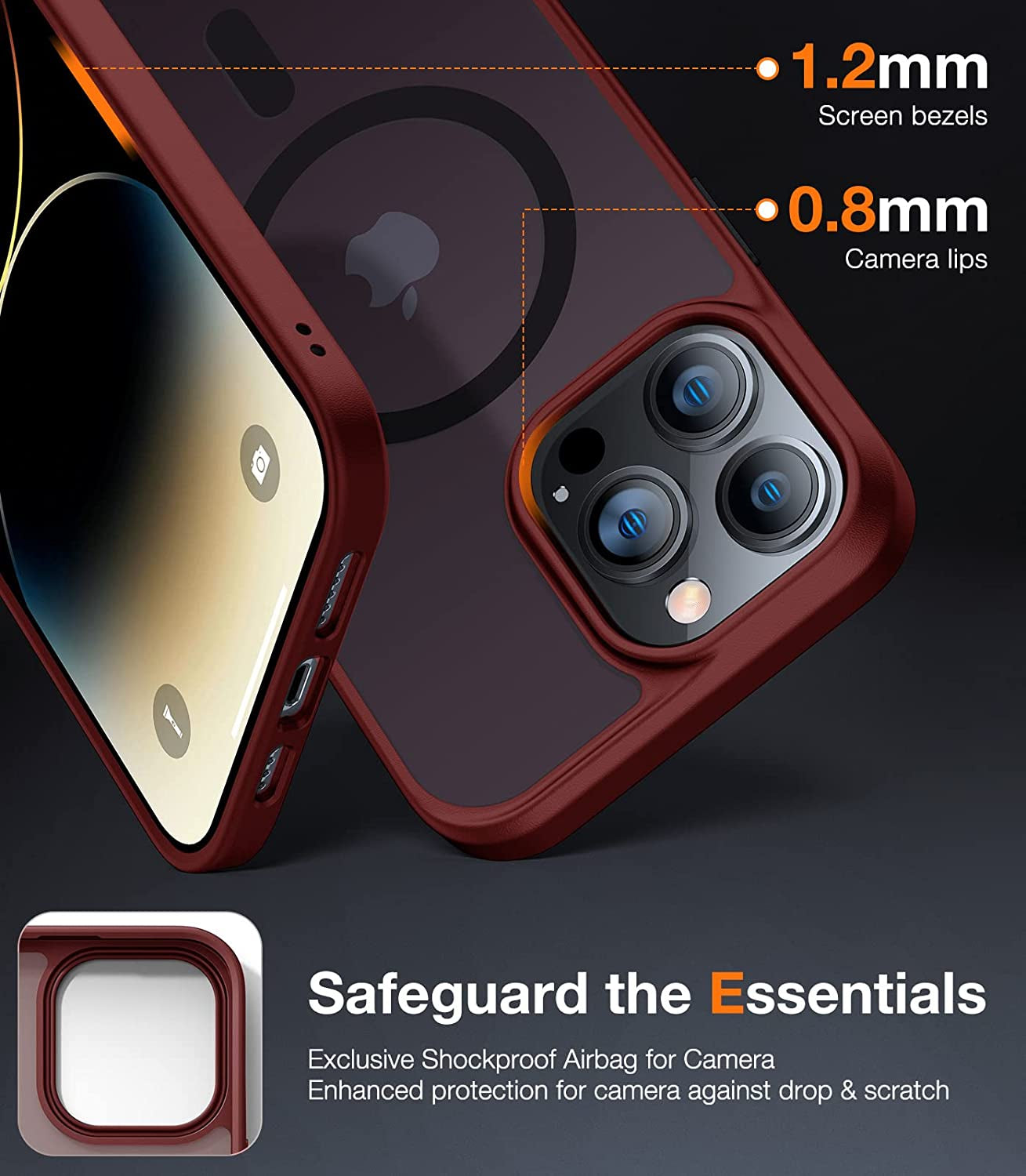 TORRAS Magnetic Designed for Iphone 14 Pro Case, Military Grade Drop Tested, Compatible with Magsafe, Slim Protective Matte Silicone for Iphone 14 Pro Phone Case, 6.1", Translucent Back/Red Edge  TORRAS   