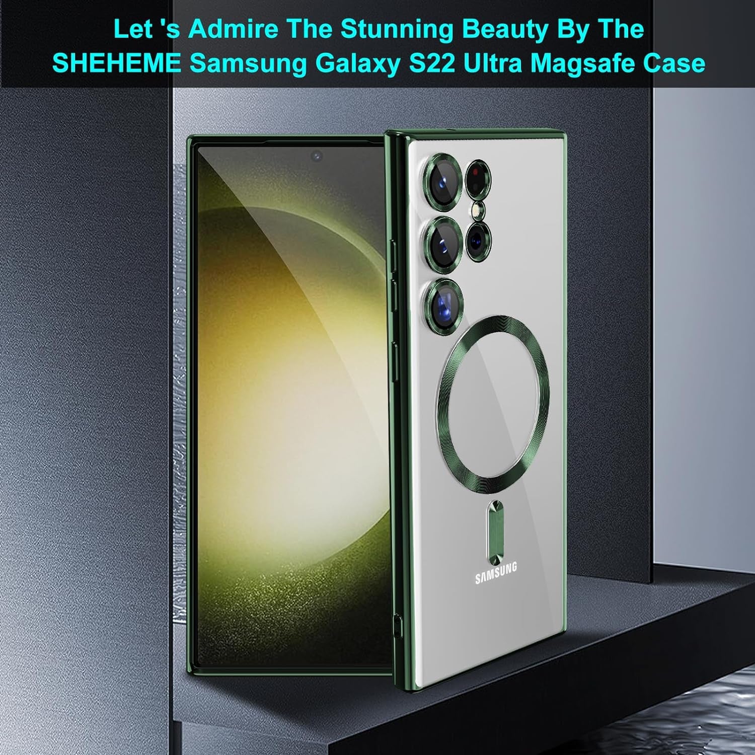 Sheheme for Samsung Galaxy S22 Ultra Case,With Full Camera Lens Protector,Compatible with Magsafe,Clear Magnetic Case for S22 Ultra,Plating Anti-Scratch Slim Thin Case Cover for Men Women,Green  SHEHEME   
