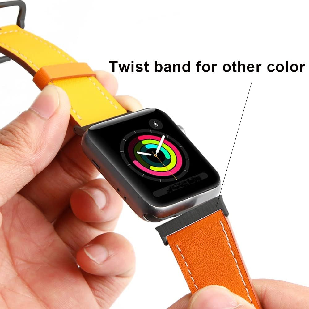 PINHEN Band Compatible with Apple Watch Ultra 49Mm(42/44/45Mm),Series 3 2 1(38/40/41Mm,42/44/45Mm) Bands Double Color Leather Strap Reversible Iwatch Wristband for Women Men  PINHEN   