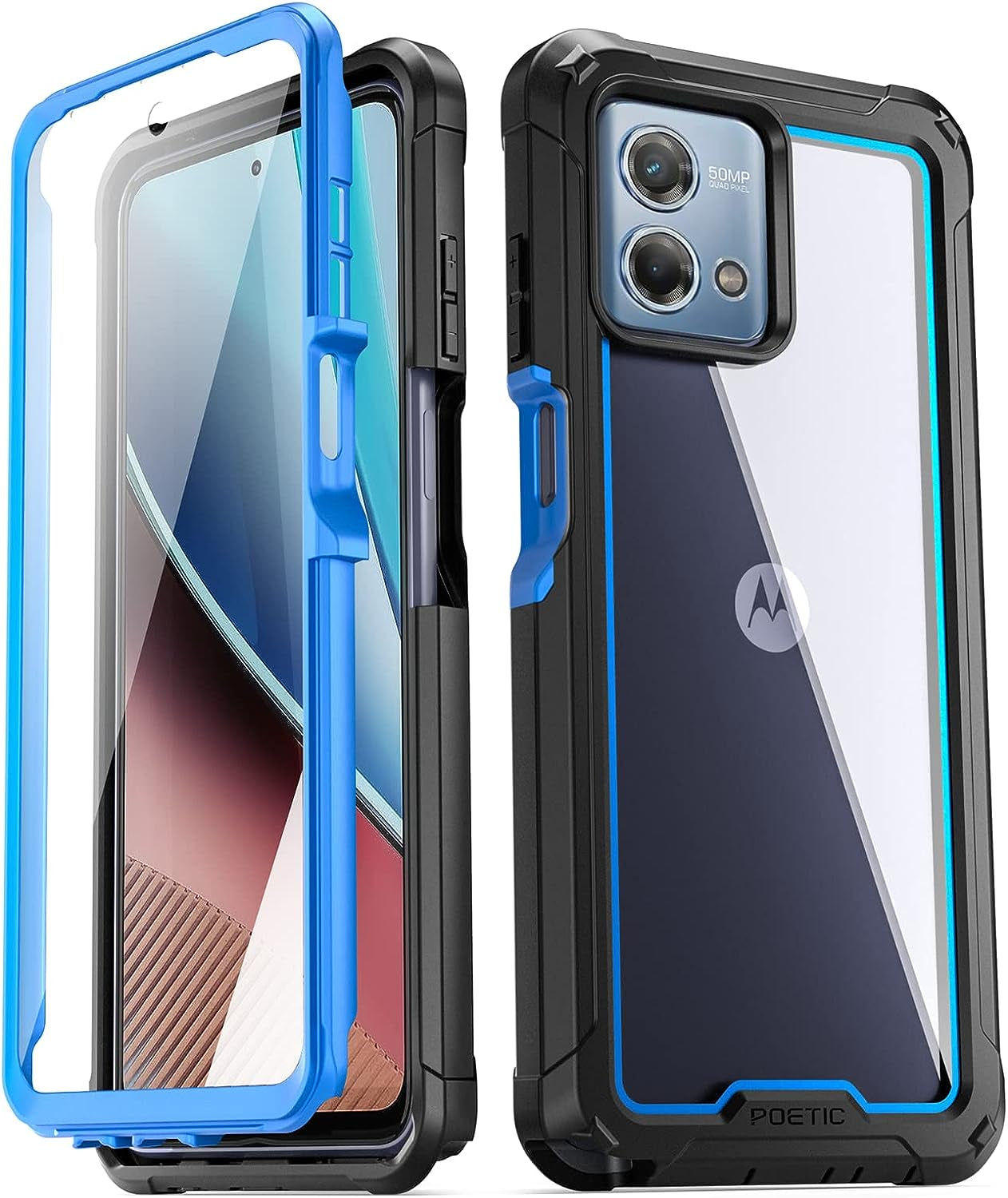 Poetic Guardian Case for Motorola Moto G Stylus 4G 2023 6.5 Inch [Not Fit 5G Version], [20 FT Mil-Grade Drop Tested], Full-Body Hybrid Shockproof Cover with Built-In Screen Protector, Black/Clear  Poetic Blue  