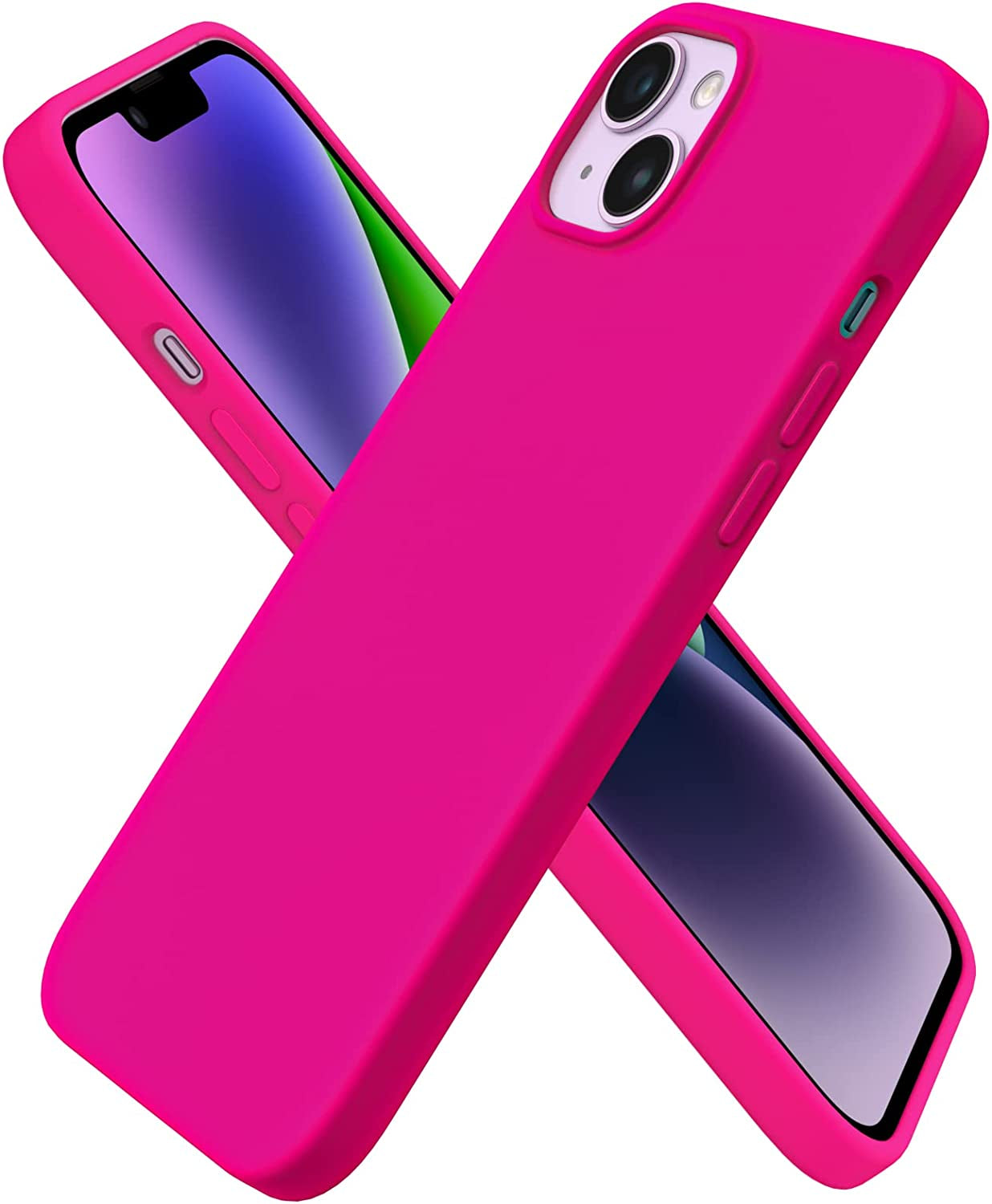ORNARTO Compatible with Iphone 14 plus Case 6.7, Slim Liquid Silicone 3 Layers Full Covered Soft Gel Rubber Case Protective Cover 6.7 Inch-Baby Yellow  ORNARTO Hot Pink  