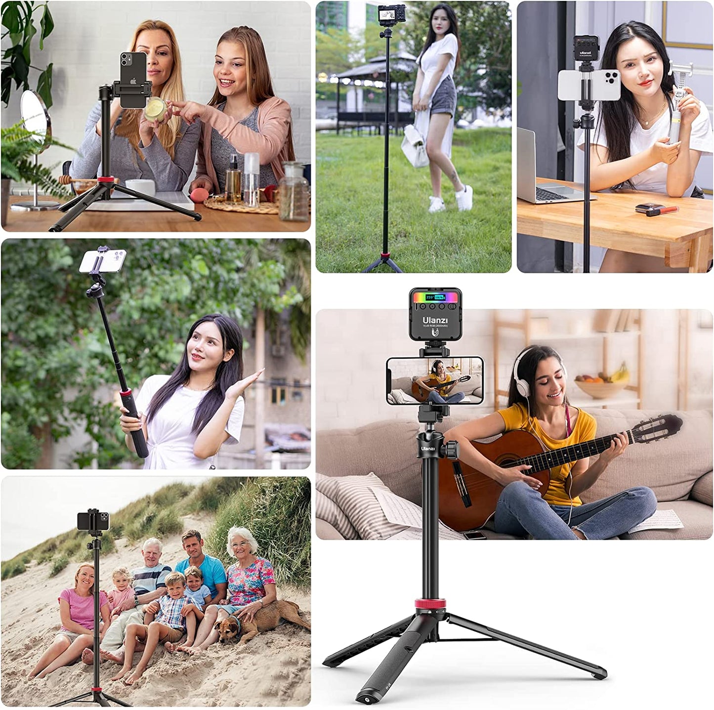 ULANZI MT-44 Extendable Phone Tripod, 59" Selfie Stick Phone Vlog Tripod Stand with 2 in 1 Phone Clip, 360° Ball Head Camera Tripod for Iphone Sony Canon Gopro, Lightweight for Travel  ULANZI   