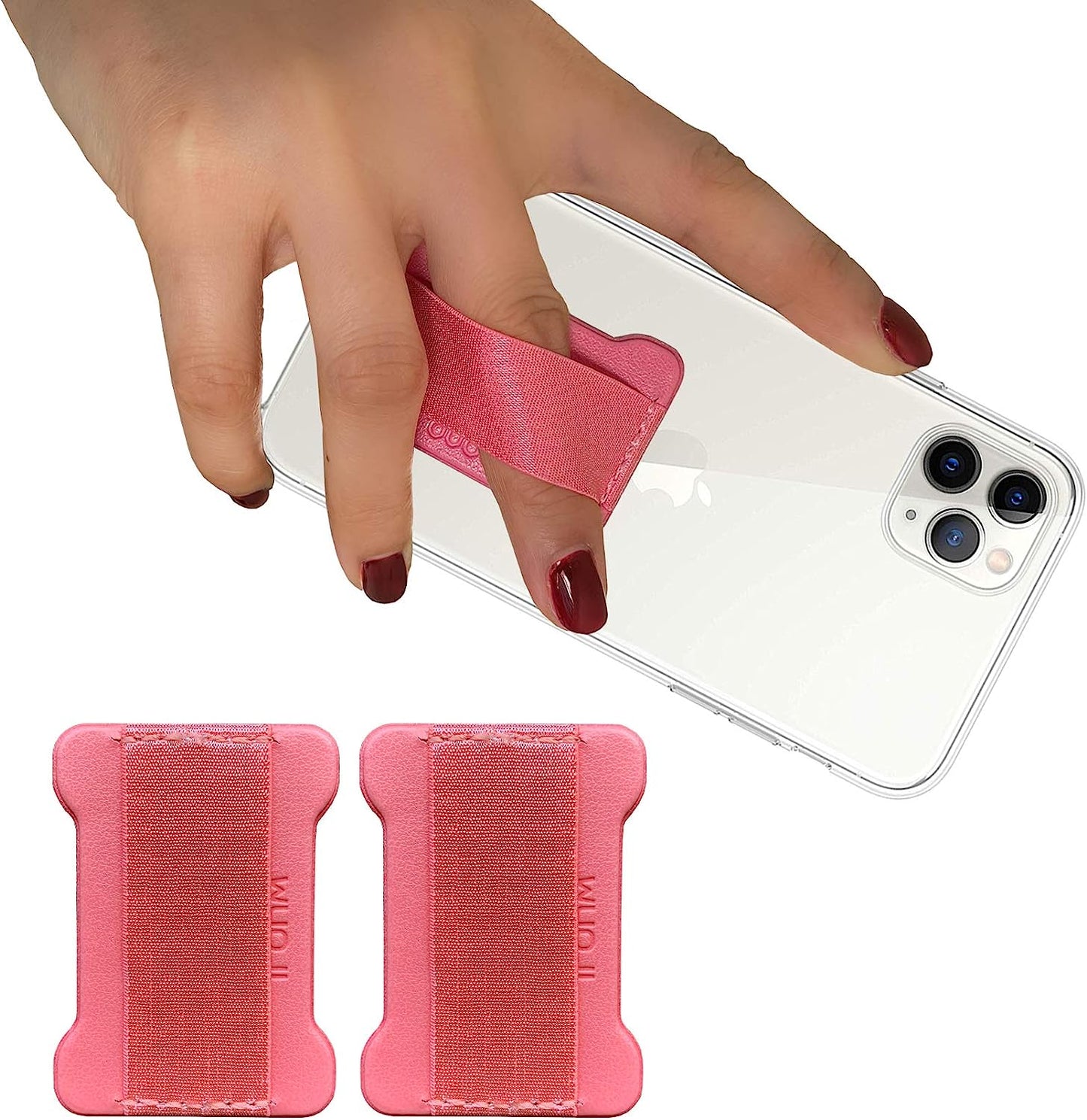 WUOJI Finger Strap Phone Holder - Phone Grip for Most Smartphones and Mini Tablets,Ultra Thin Anti-Slip Universal Cell Phone Grips Band Holder for Back of Phone -2Pack(Gold)  WUOJI Pink  