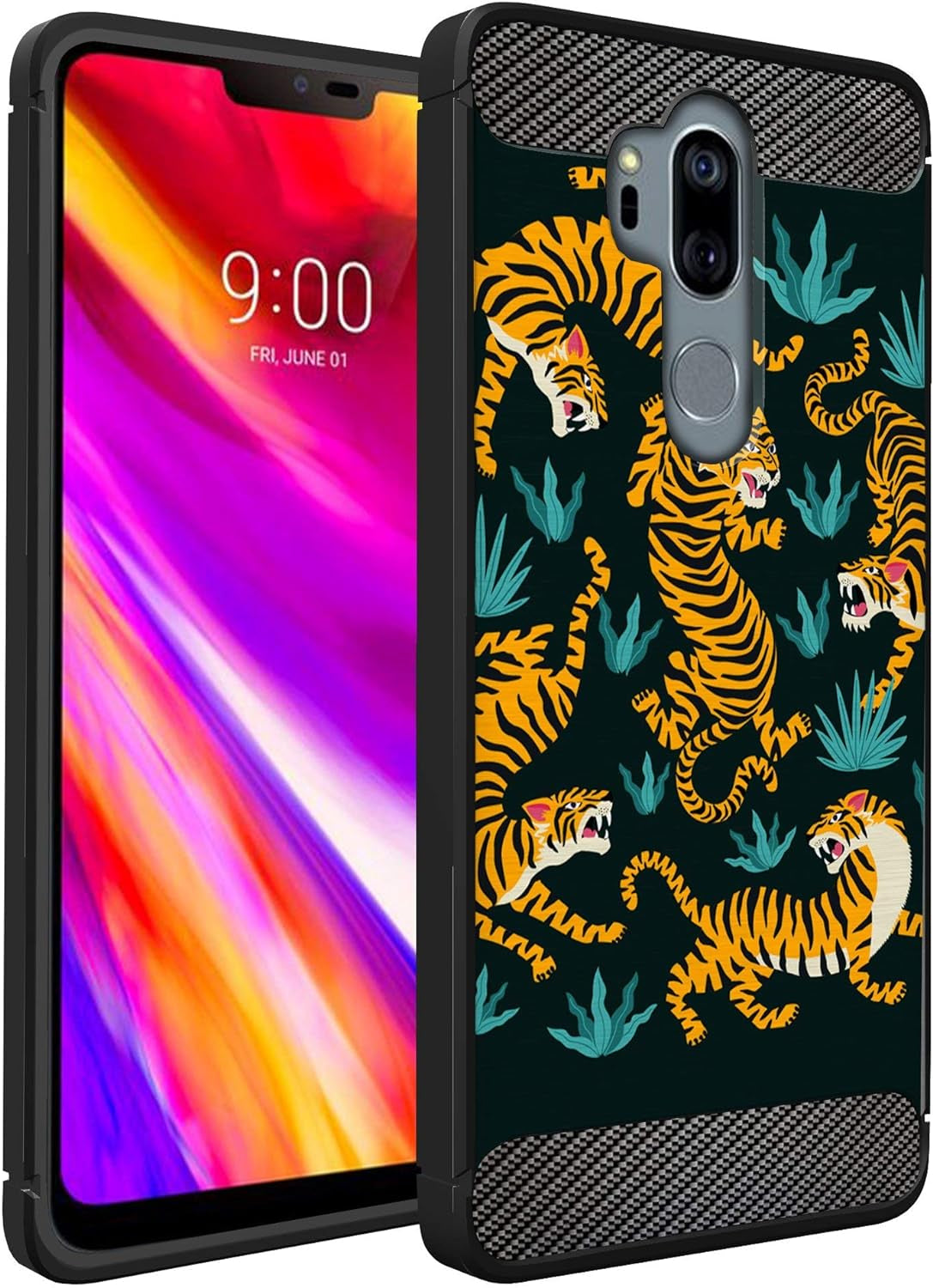 Casesondeck Case Compatible with [LG G7 Thinq | LG G7] LG G7 Design Case, Slim Black Flexible Sleek Shock Protection TPU Case (Pink Galaxy Stars)  CasesonDeck Tiger Prowl  