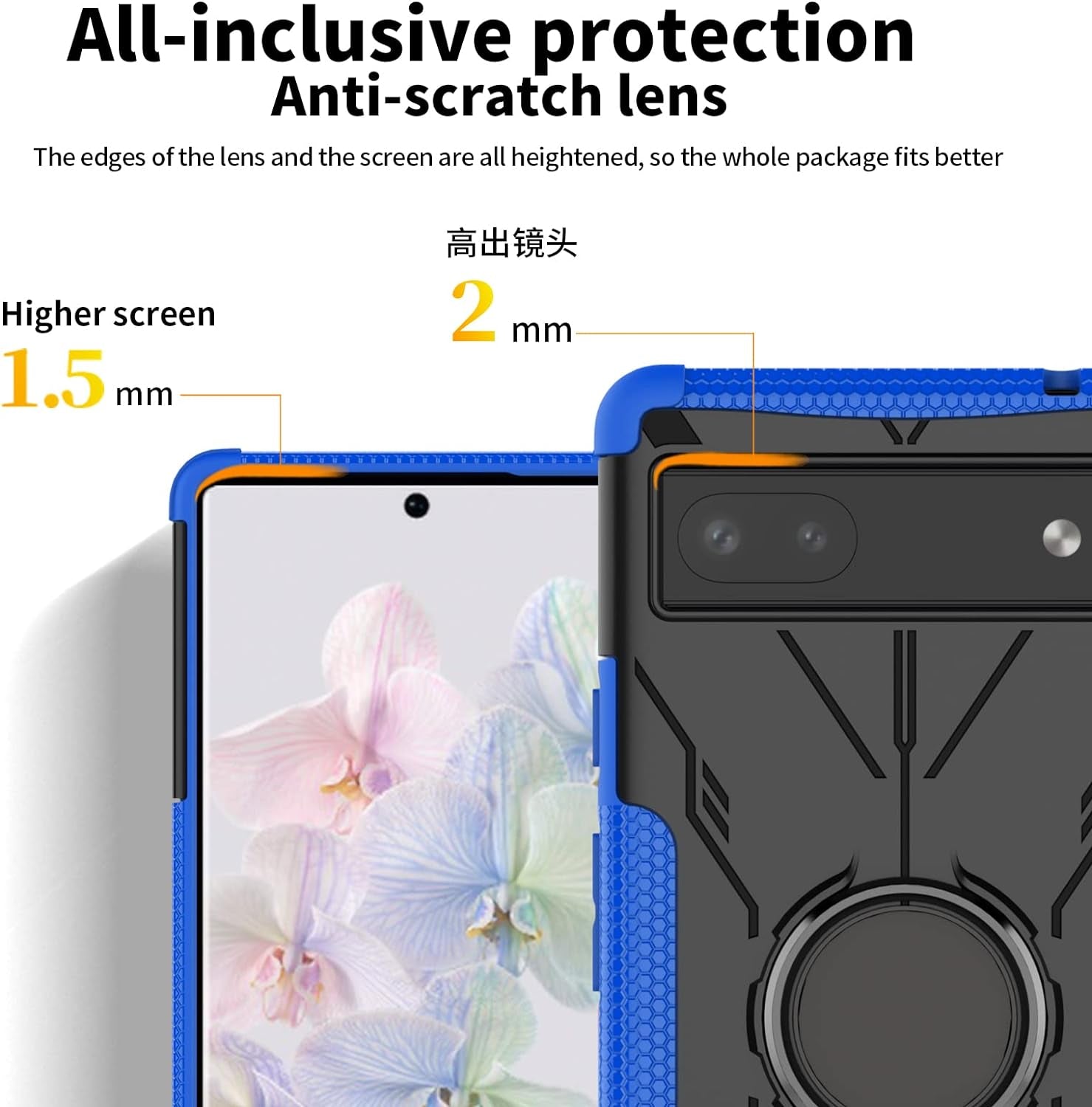 Military Case for Google Pixel 6A 5G 2022 Tough Rugged Dual Layer Case Hybrid Cover with 360°Ring Holder Kickstand for Google Pixel 6A 5G 2022  XBS-Better   