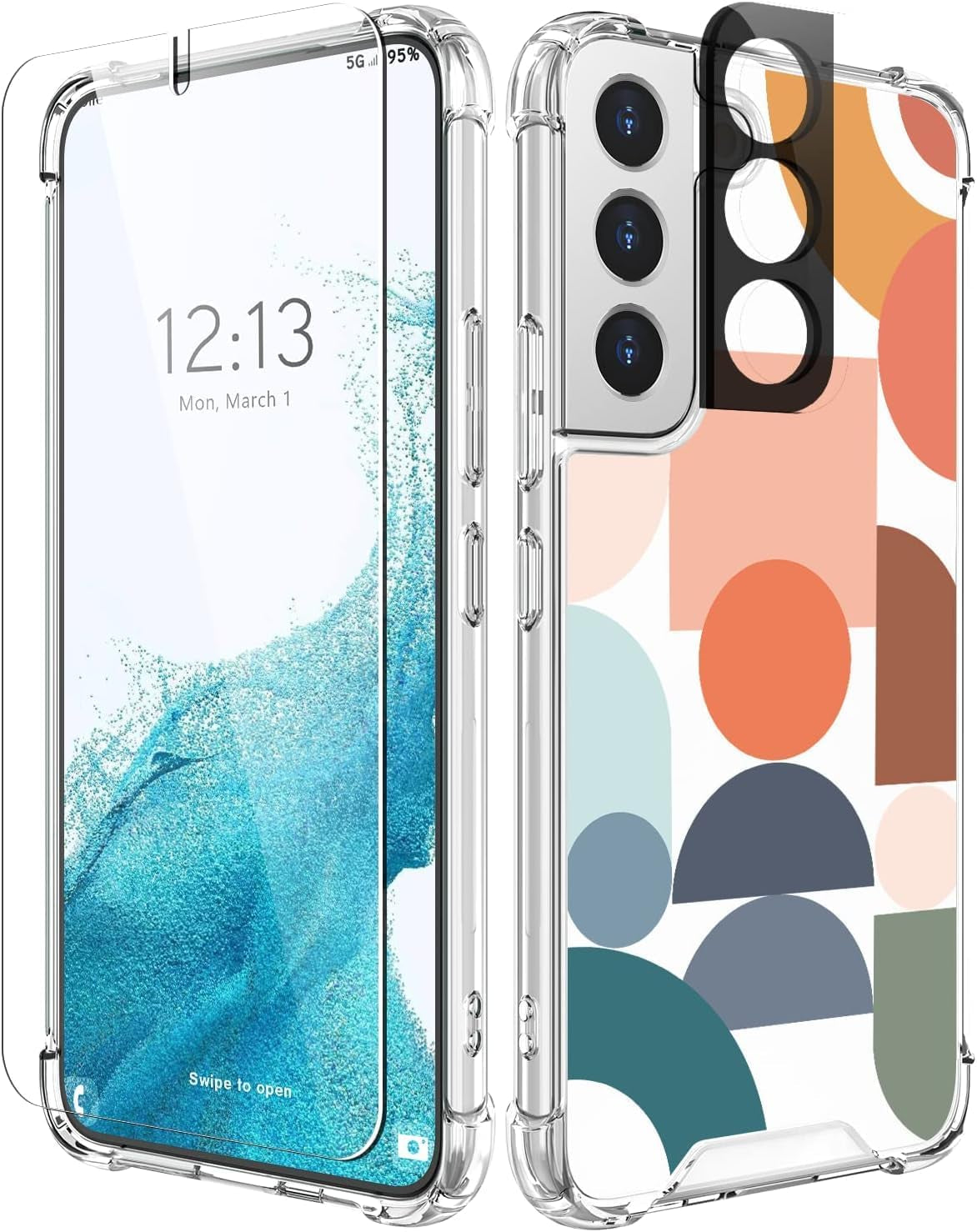 Cutebe Cute Clear Case for Samsung Galaxy S22 6.1 Inch 2022 Released, Shockproof Series Protective Cover with Screen Protector and Camera Lens Protector for Women, Girls  Cutebe Modern Shapes  