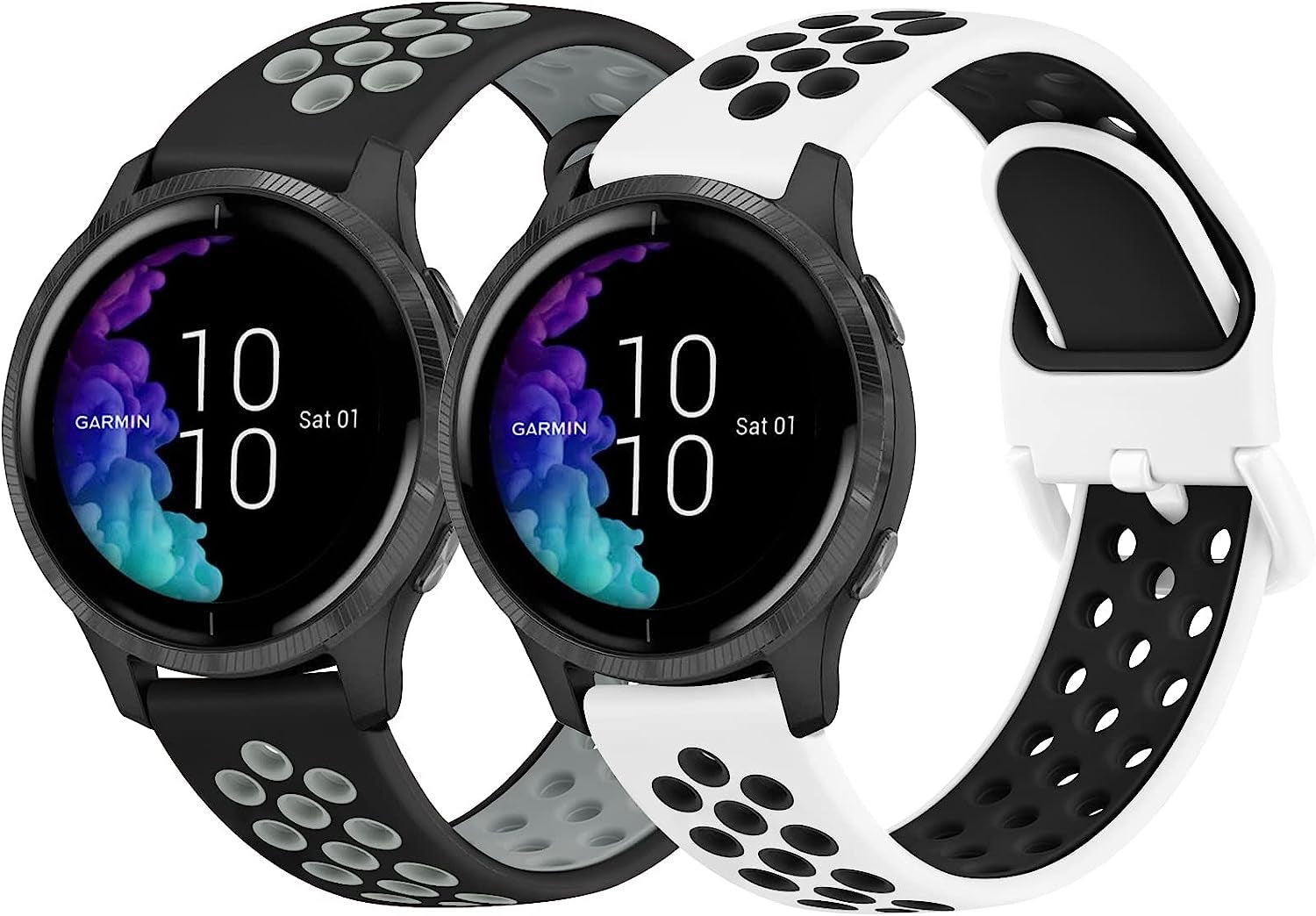 2 PACK Sport Bands for Garmin Venu 2 plus / Venu Sq / Venu / Vivoactive 3 Watch Band Women Men, Soft Silicone Replacement Wristband Sport Strap for Garmin Vivomove Sport, Vivoactive 3 Music, Forerunner 645 / 245 Music Smart Watch  Wanme Black Gray+White Black Small 