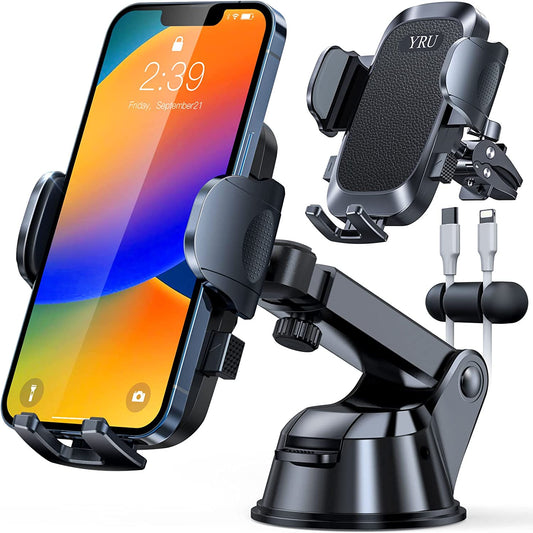 YRU [Upgrade 80LBS Strong Suction Car Phone Holder Mount,[Bumpy Road Stable] Dashboard Cell Phone Holder for Car Air Vent Windshield Phone Stand for Iphone 14 13 12 Pro Max Samsung & Pickup Truck  YRU   