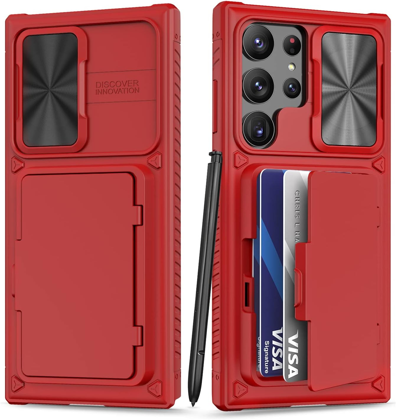 BXYJY Phone Case for Samsung Galaxy S23 Ultra with Card Holder & Kickstand & Slide Camera Cover, Protective Shockproof Phone Cover Wallet Case Compatible with Galaxy S23 Ultra 5G 2023, Blue  BXYJY Red  