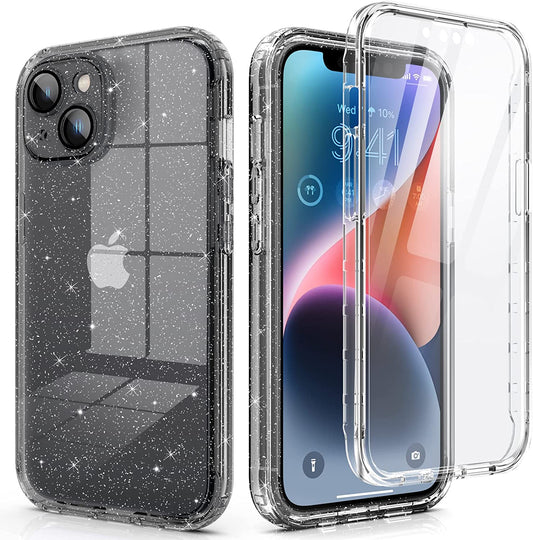 Switdo Compatible with Iphone 14 plus Case Clear Glitter with Built-In Screen Protector&Camera Lens Protector,Full Body Protective Cover for Women Girls for Iphone 14 plus 6.7 Inch,Black Glitter  Switdo   