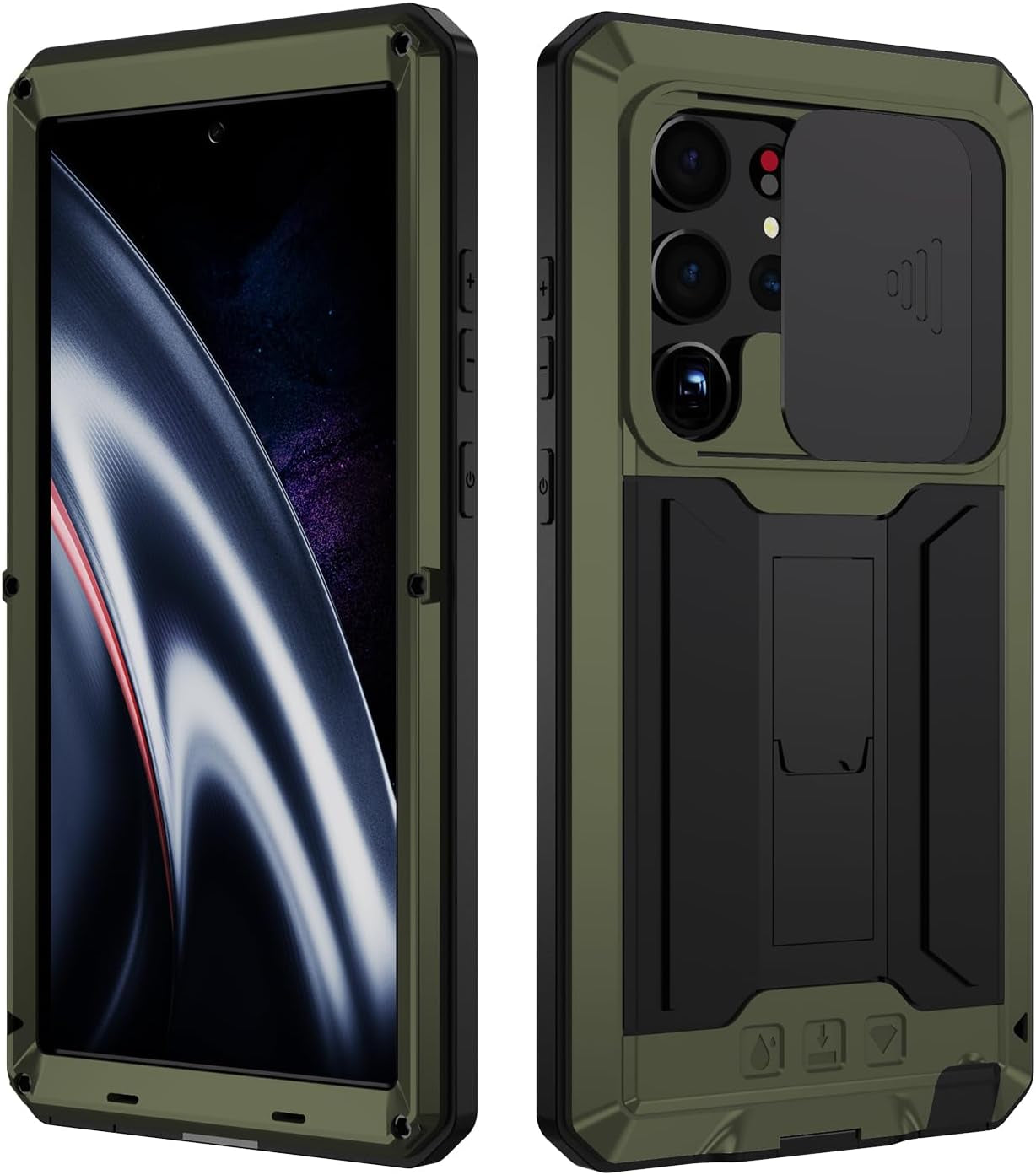For Samsung Galaxy S22 Ultra 5G Case, Aluminum Metal Gorilla Glass Shockproof Military Heavy Duty Sturdy Protector Cover Hard Case,With Sliding Camera Cover and Built-In Foldable Kickstand(Green-Ⅱ)  MIYIYQP   