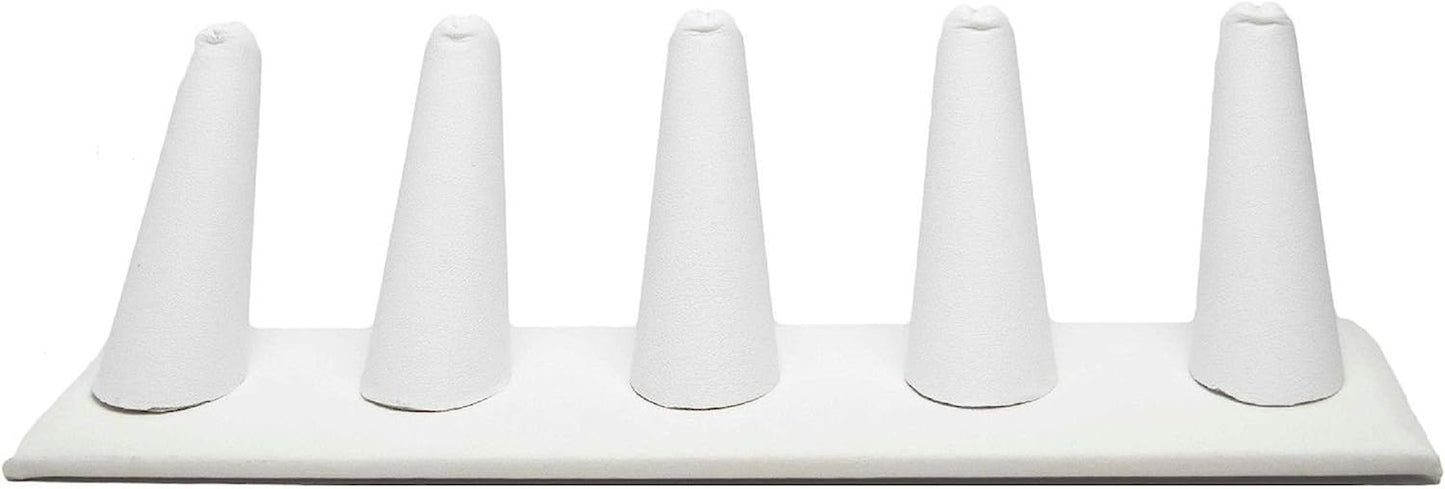 Novel Box® Single Finger Beige Linen Ring Stand Holder Jewelry Display 2X2X2 + NB Cleaning Cloth  Novel Box White Leatherette 5 (8X2X2") 