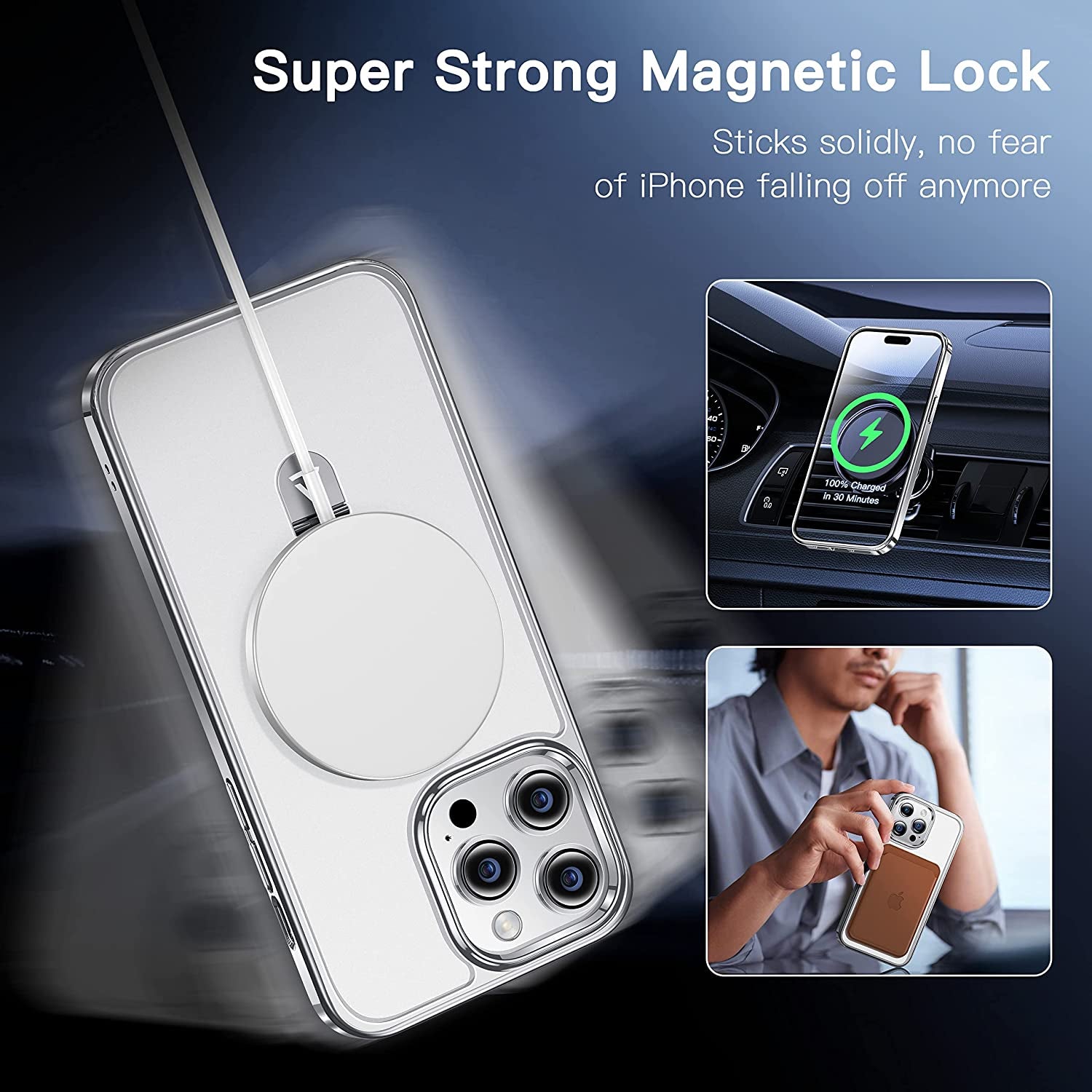 Alphex Invisible Stand Magnetic Case for Iphone 14 Pro Max [Look as Bare Iphone][Compatible with Magsafe] Military Grade Shockproof Matte Slim Phone Cover Ring Holder Women Men 6.7 Inch, Silver  Alphex   