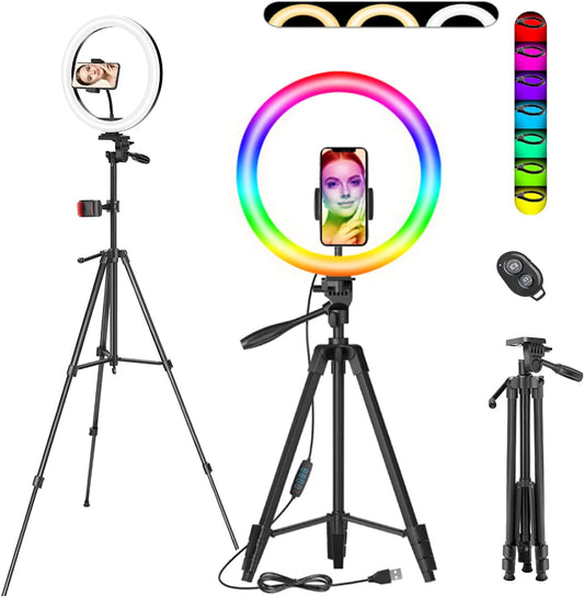 WUZHI 12'' RGB Ring Light with Tripod Stand and Phone Holder & 65'' Stand, Selfie Ring Light on Flash Shoe Mounts, 10 Dimming Levels,18 Color LED Ring Lights for Phone,Live Stream,Makeup,Youtube  WUZHI   
