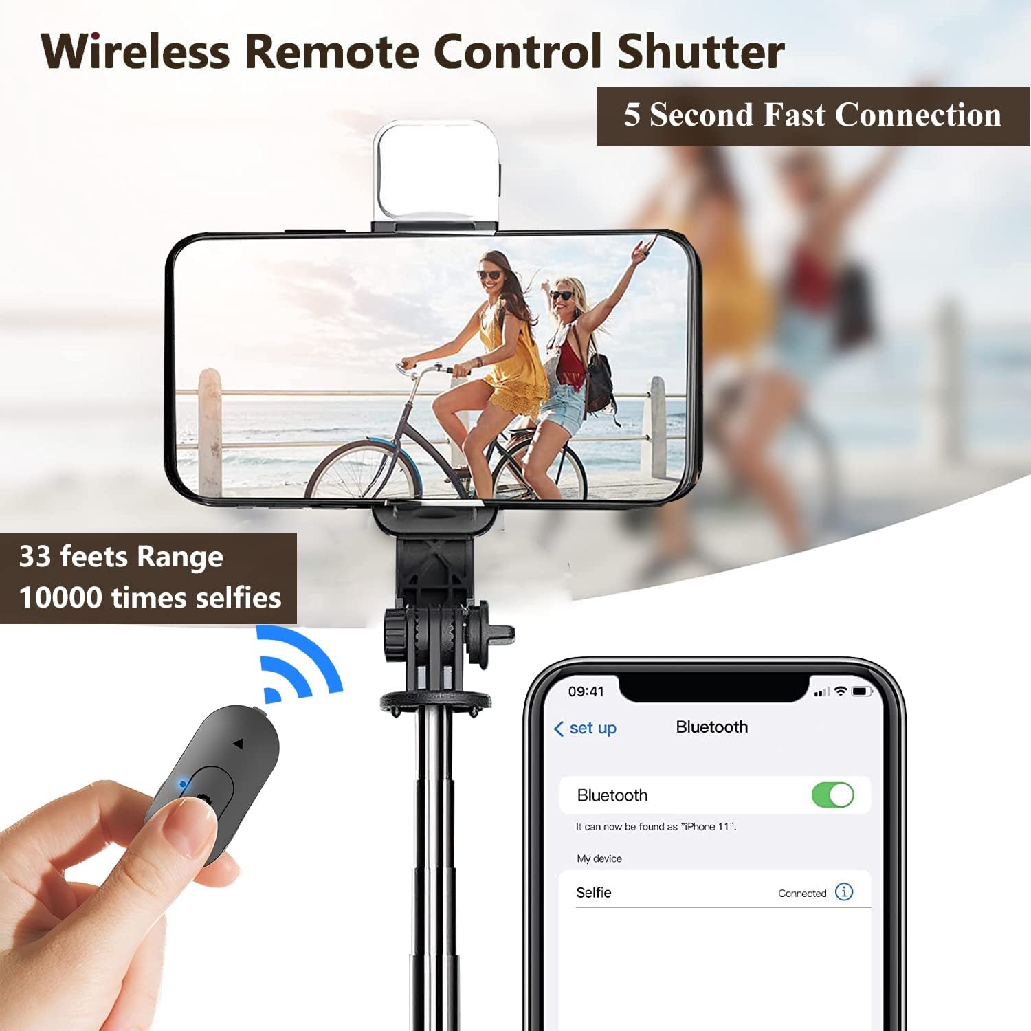 Phone Tripod, 41" Lighted Selfie Stick Phone Tripod Stand, Extendable Tripod Phone Holder, Perfect for Video Recording, Live Streaming, Compatible with Smartphone Camera (Black).  SkyWattz   