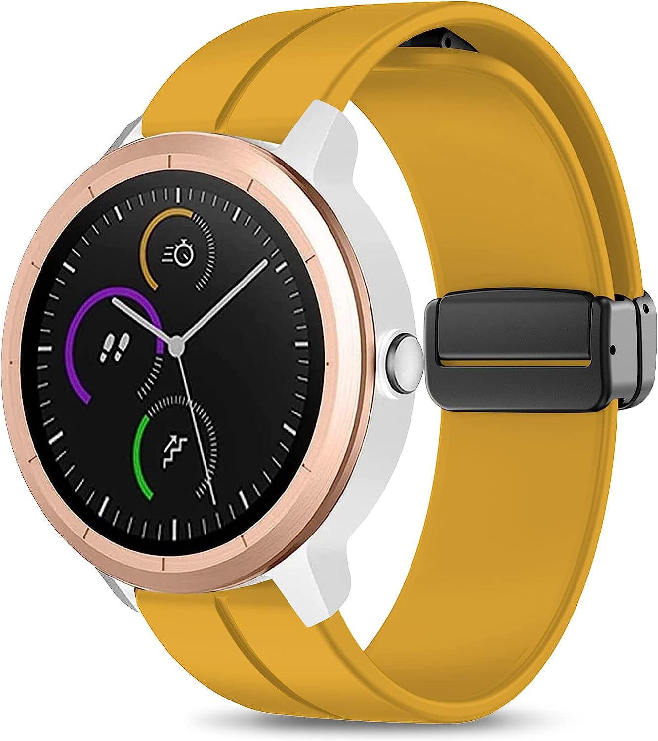 Mackpoimer Magnetic Bands for Garmin Venu/Vivoactive 3 Watch Band, 20Mm Silicone Wristband with Adjustable Magnetic Folding Buckle for Garmin Venu Sq, Vivoactive 3 Music, Forerunner 645/245 Music  MAKCPOIMER Yellow  