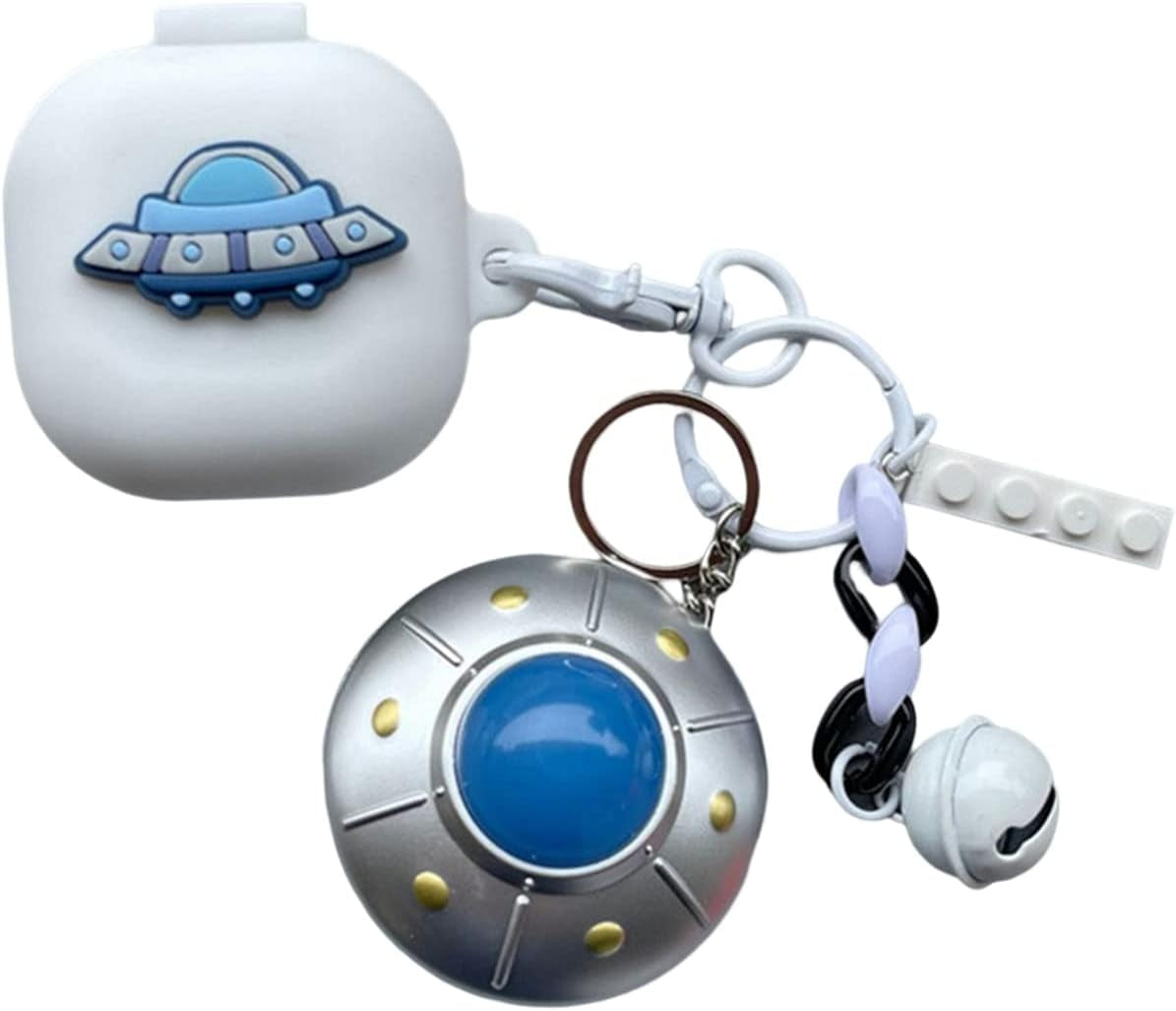 SKPY Cases for Samsung Galaxy Buds2 Pro/Buds 2/Buds Pro/Buds Live with Pendant, Cute Silicone Astronaut Cartoon Shockproof Cover for Girls Boys  SKPY White  