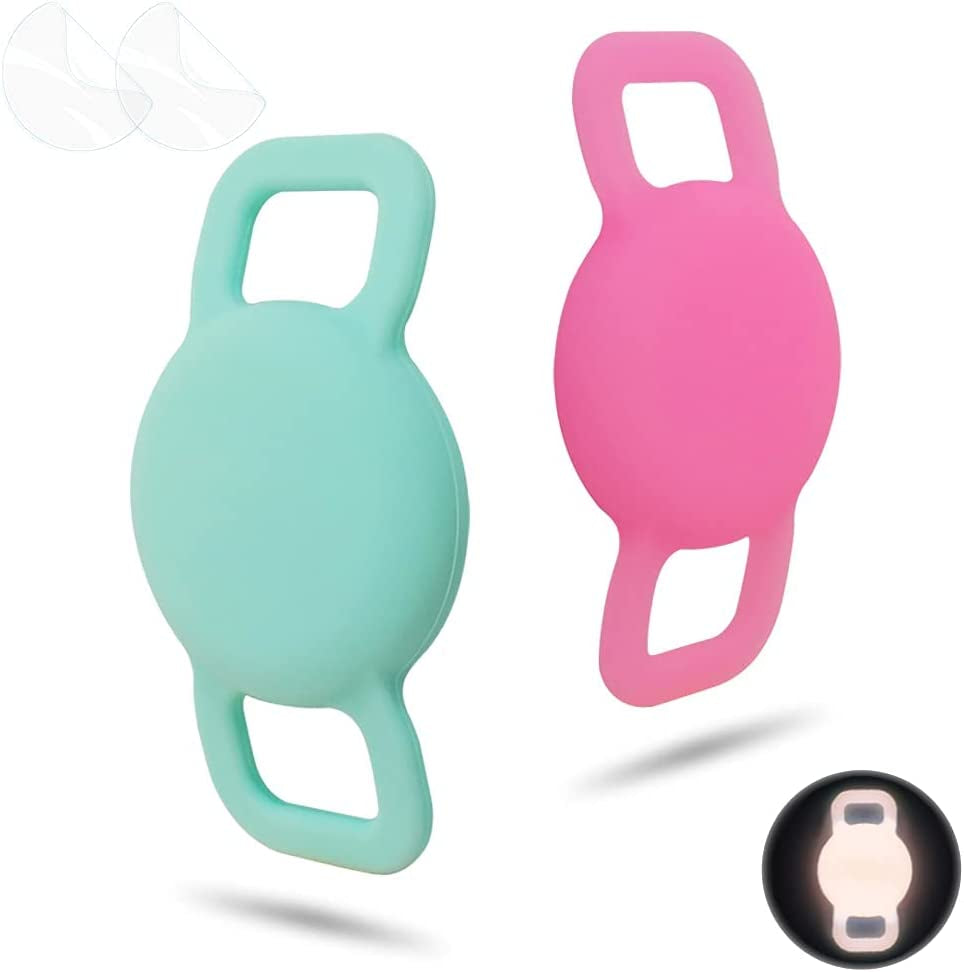 WHALEZON Airtag Cat Collar Holder, Small Air Tag Dog Collar Holder Compatible with Apple Tag, Anti-Lost Pet Tracker Cases Fit on Puppy Collars 3/8" 5/8"  WHALEZON A2 Mint Green, Luminous Pink  