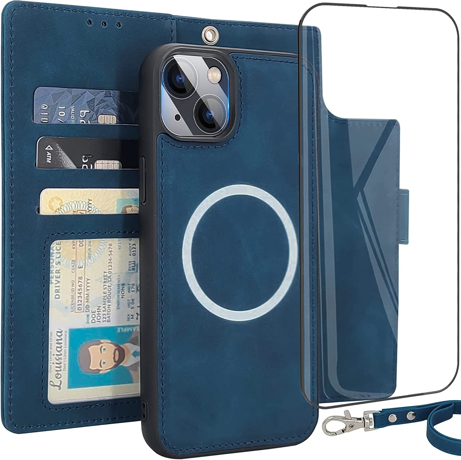 CAVOKAS Case Wallet for Iphone 14 Pro Wallet Case, 6.1 Inch Magnetic Detachable Leather Flip Case with Card Holders, Compatible with Magsafe Wireless Charging Kickstand Phone Cover RFID Block, Blue  CAVOKAS Blue iPhone 14 Plus 