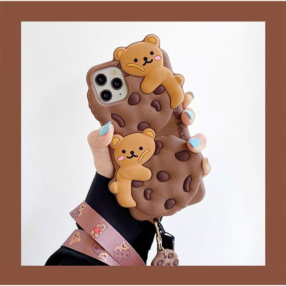 Yatchen for Iphone 12/12 Pro Case Cookie Bear Kawaii Phone Cases,Cute Iphone 12 Case with Strap Lanyard 3D Cartoon Bear Soft Silicone Protective Case Funny for Iphone 12 Pro Women Girls  Yatchen   