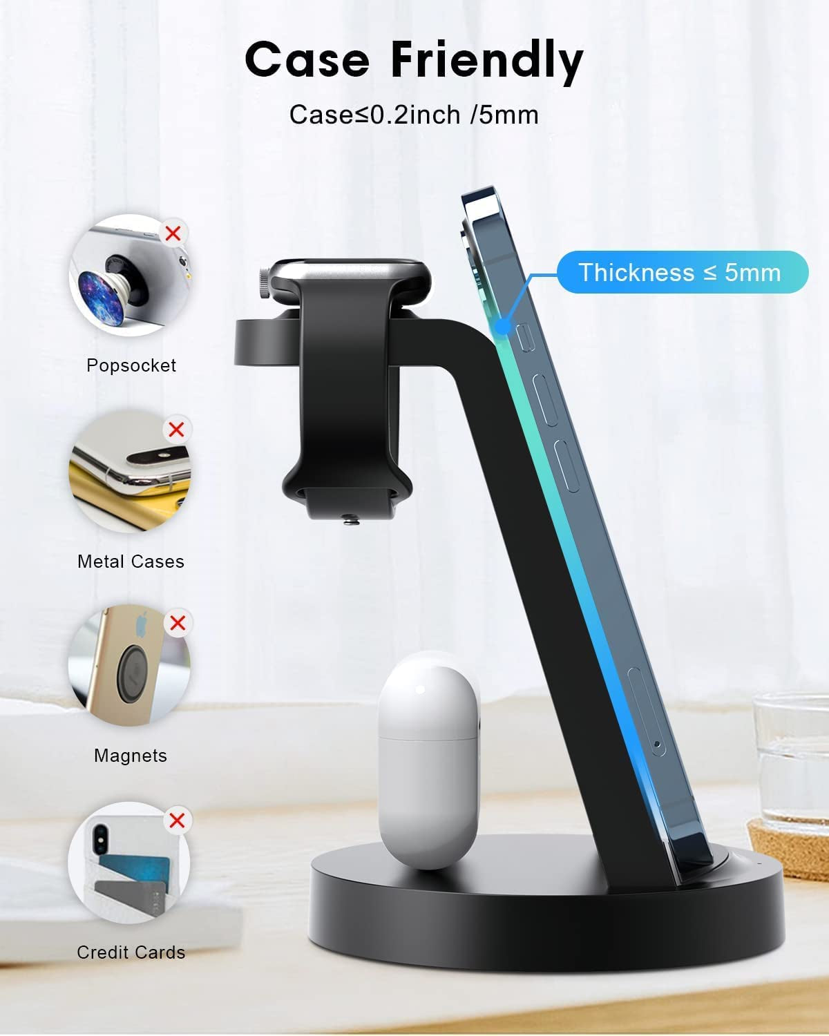 Wireless Charging Station, 3 in 1 Wireless Charger for Iphone 14/13/12/11/Pro/Max/Se/Xs/Xr/X/8 Plus/8, Fast Wireless Charging Stand Dock for Apple Watch Series & Airpods(With Adapter)  shenzhenshijinzhizhuokejiyouxiangongsi   